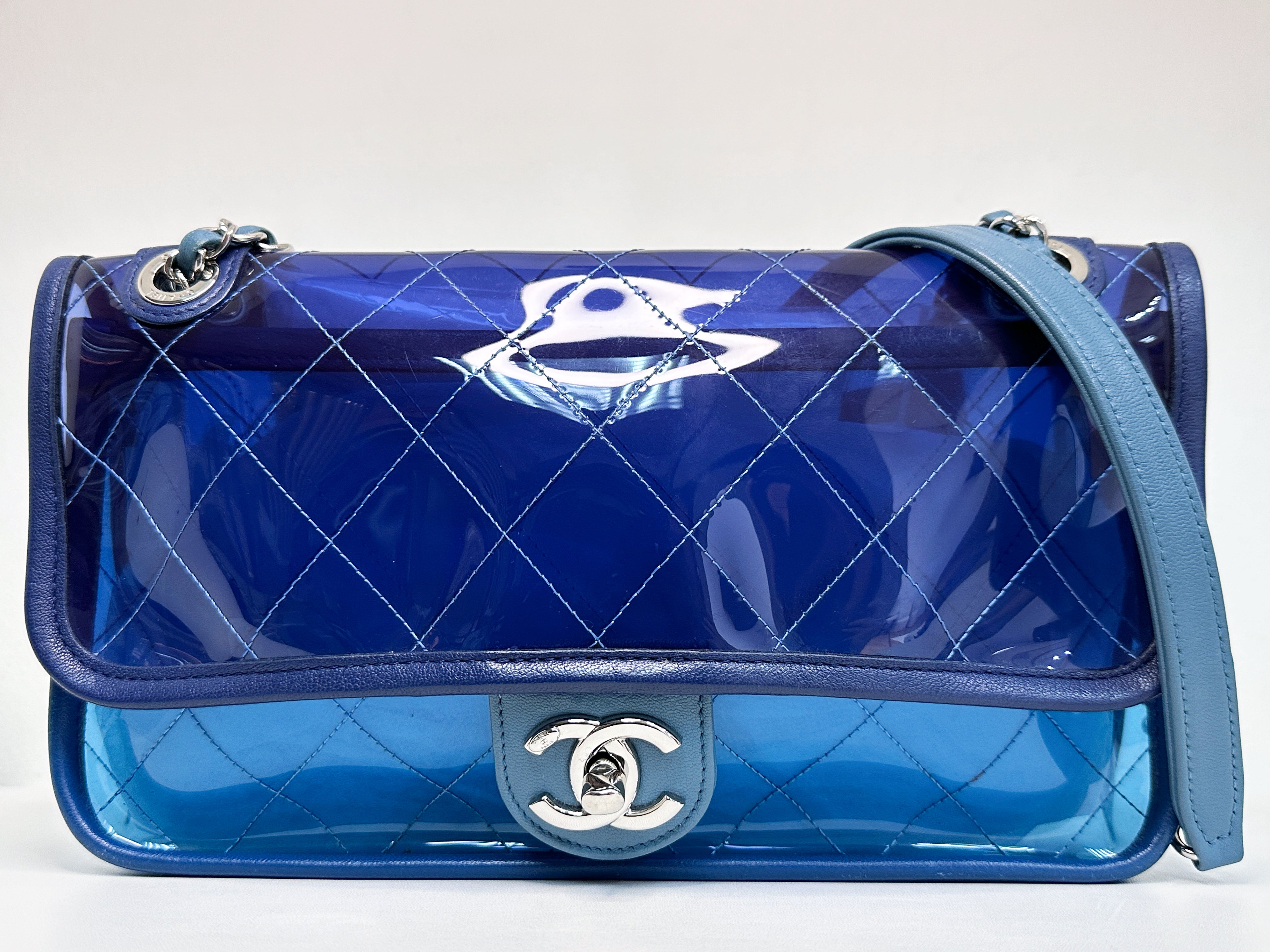 Chanel Blue Coco Splash PVC Medium Flap Bag 2583 holo