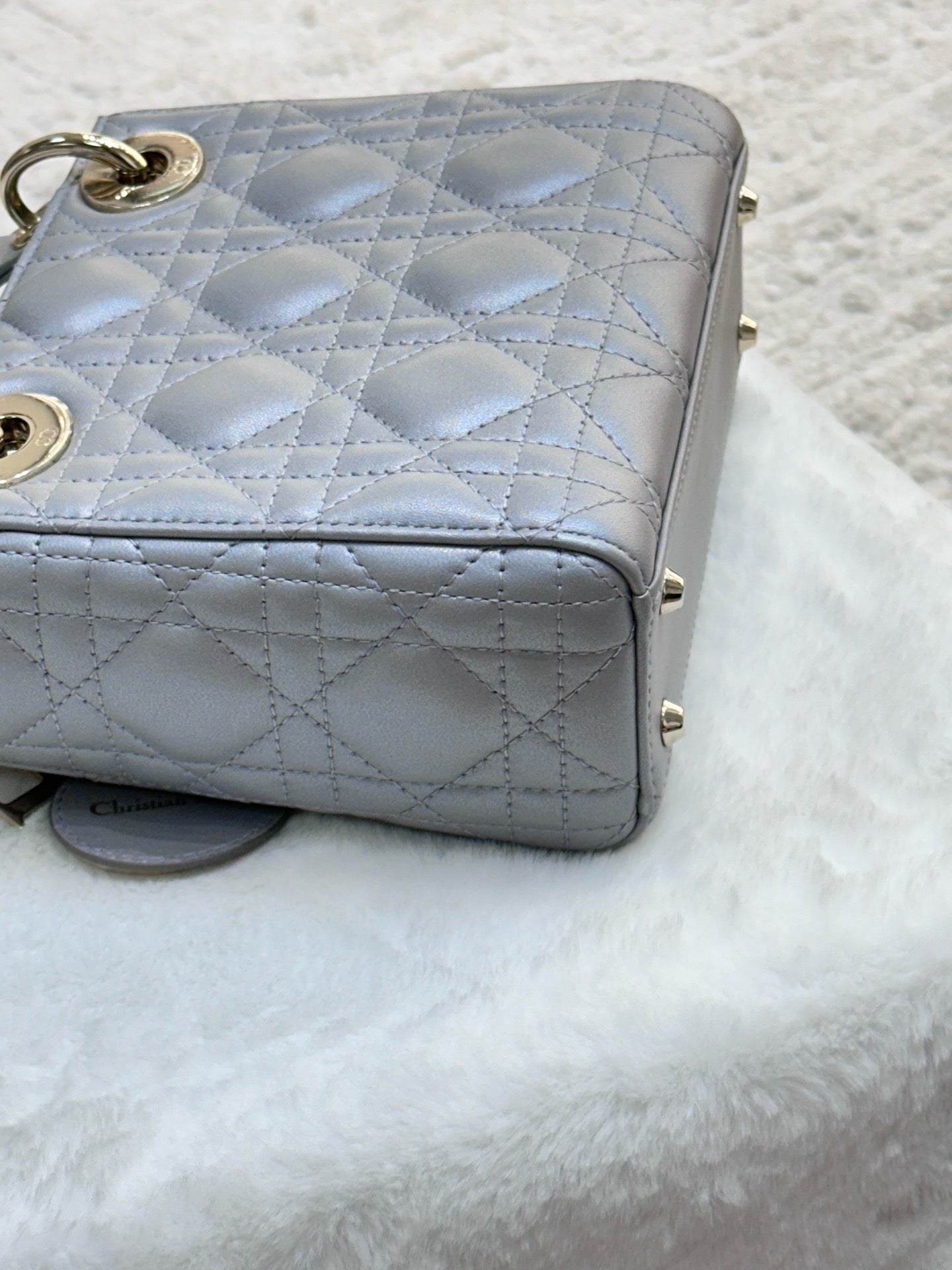 Christian Dior Mini Lambskin Cannage Lady Dior Gray Opaline GHW