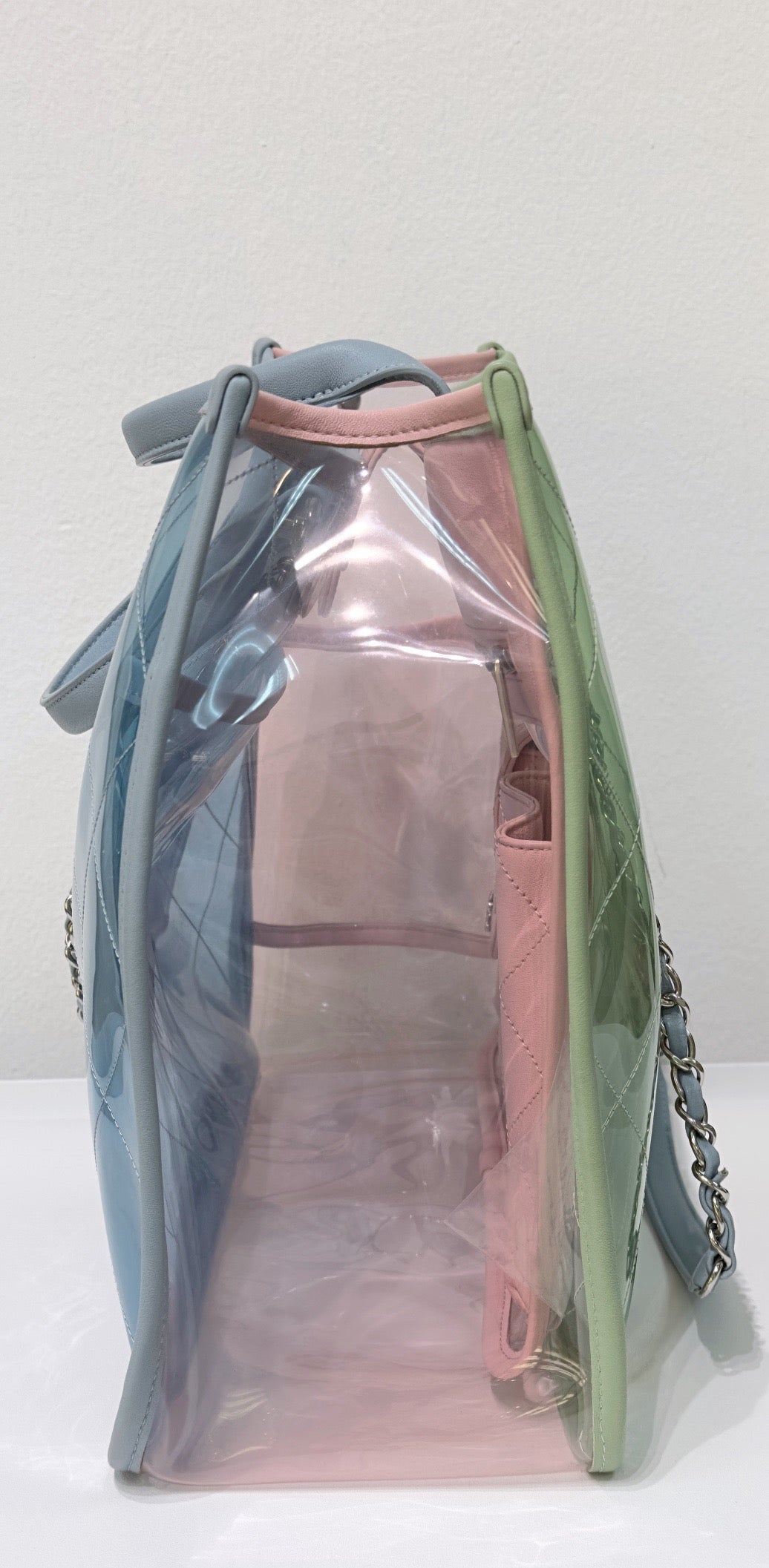 Chanel Lambskin PVC Quilted Medium Coco Splash Shopping Bag Blue Green Pink