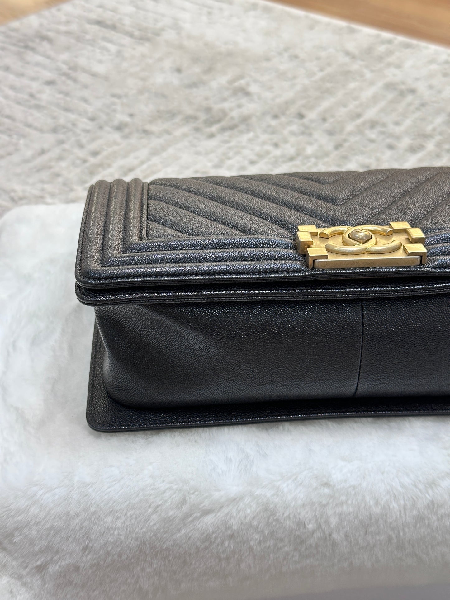 Chanel Old Medium Boy Chevron Black Caviar