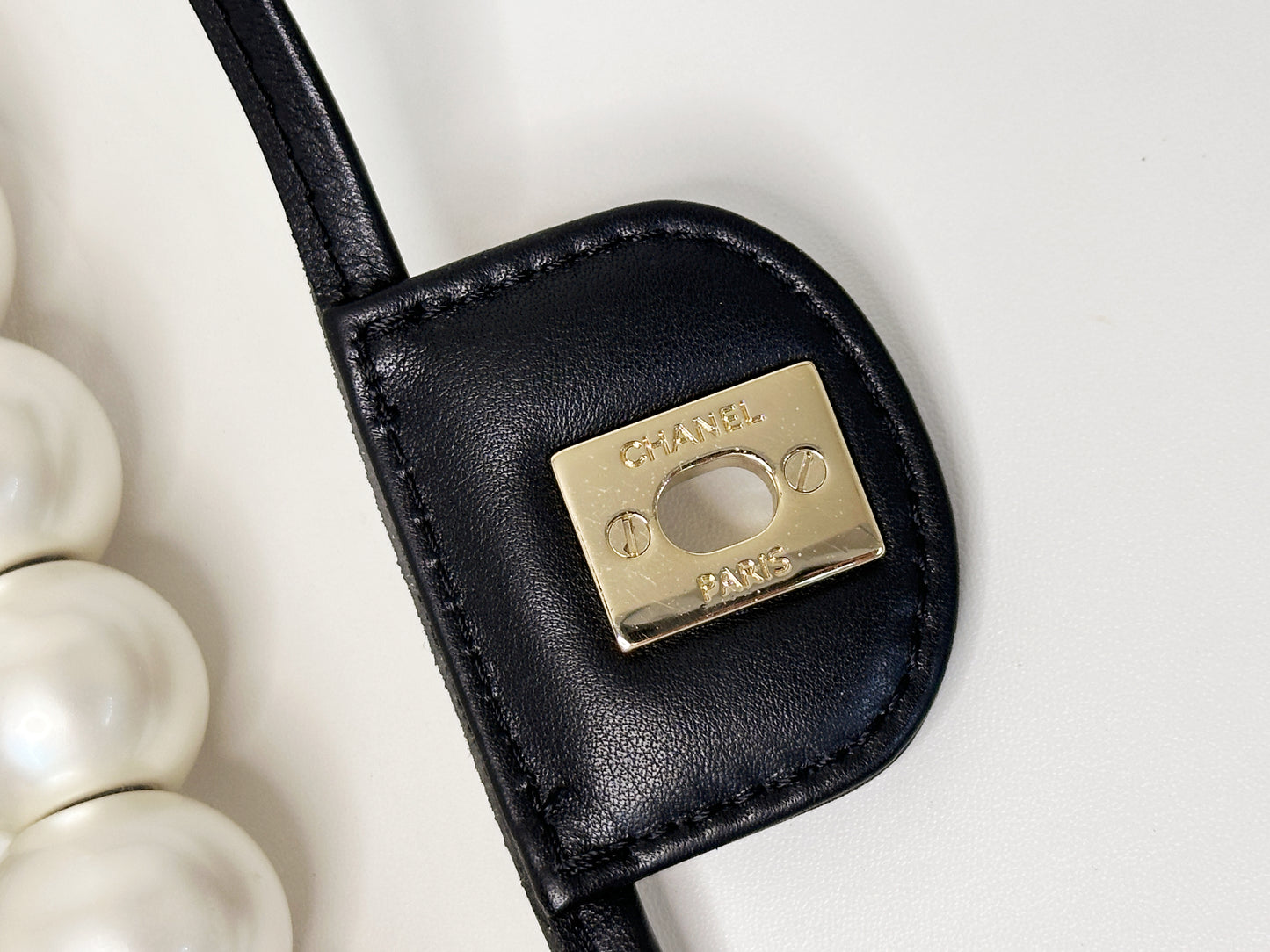 Chanel Medium Lambskin CoCo Sand PVC Sand By The Sea Flap With Pearl Strap Black 274 holo card