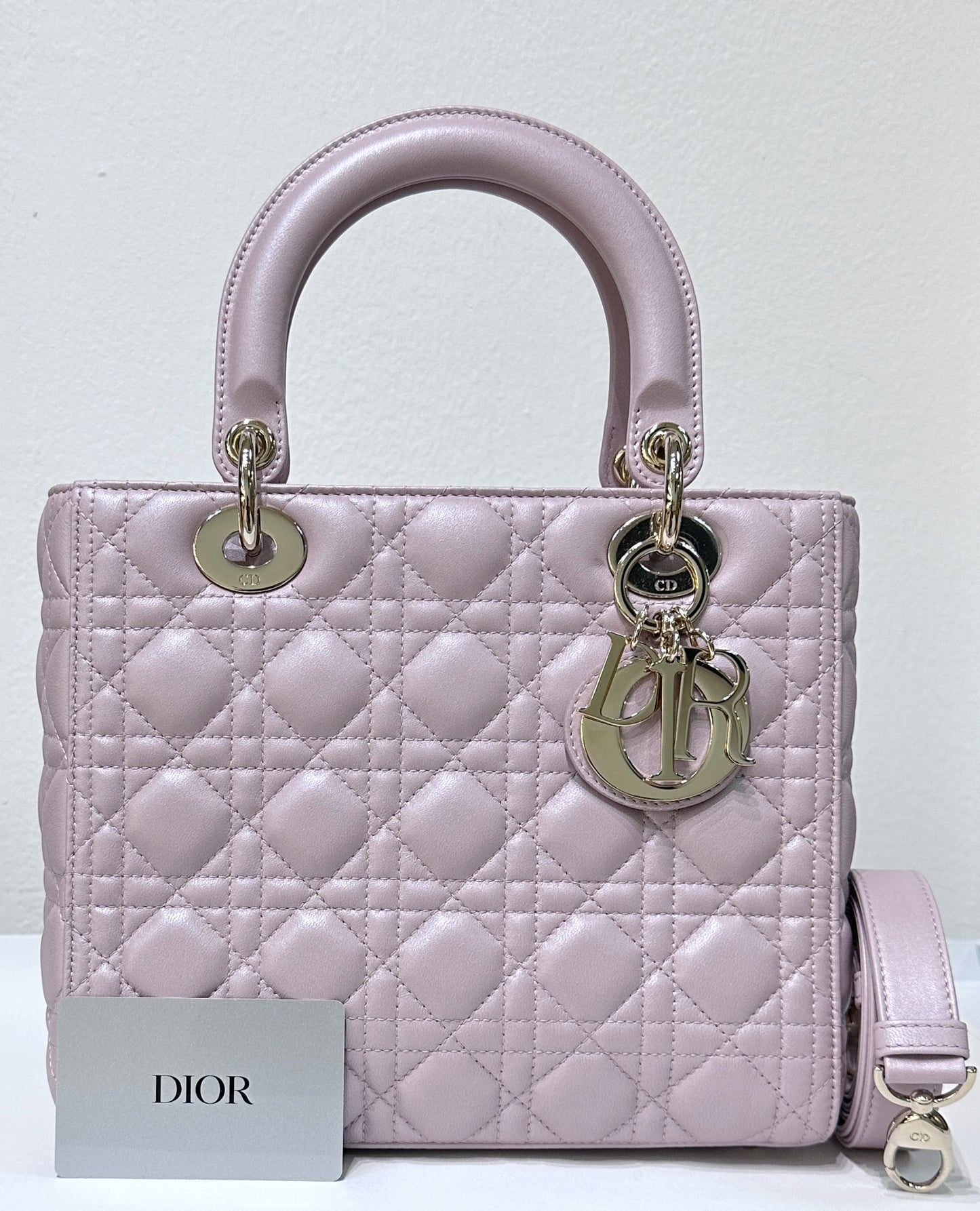 Christian Dior Medium Lambskin Cannage Lady Dior Flap Bag Pink GHW