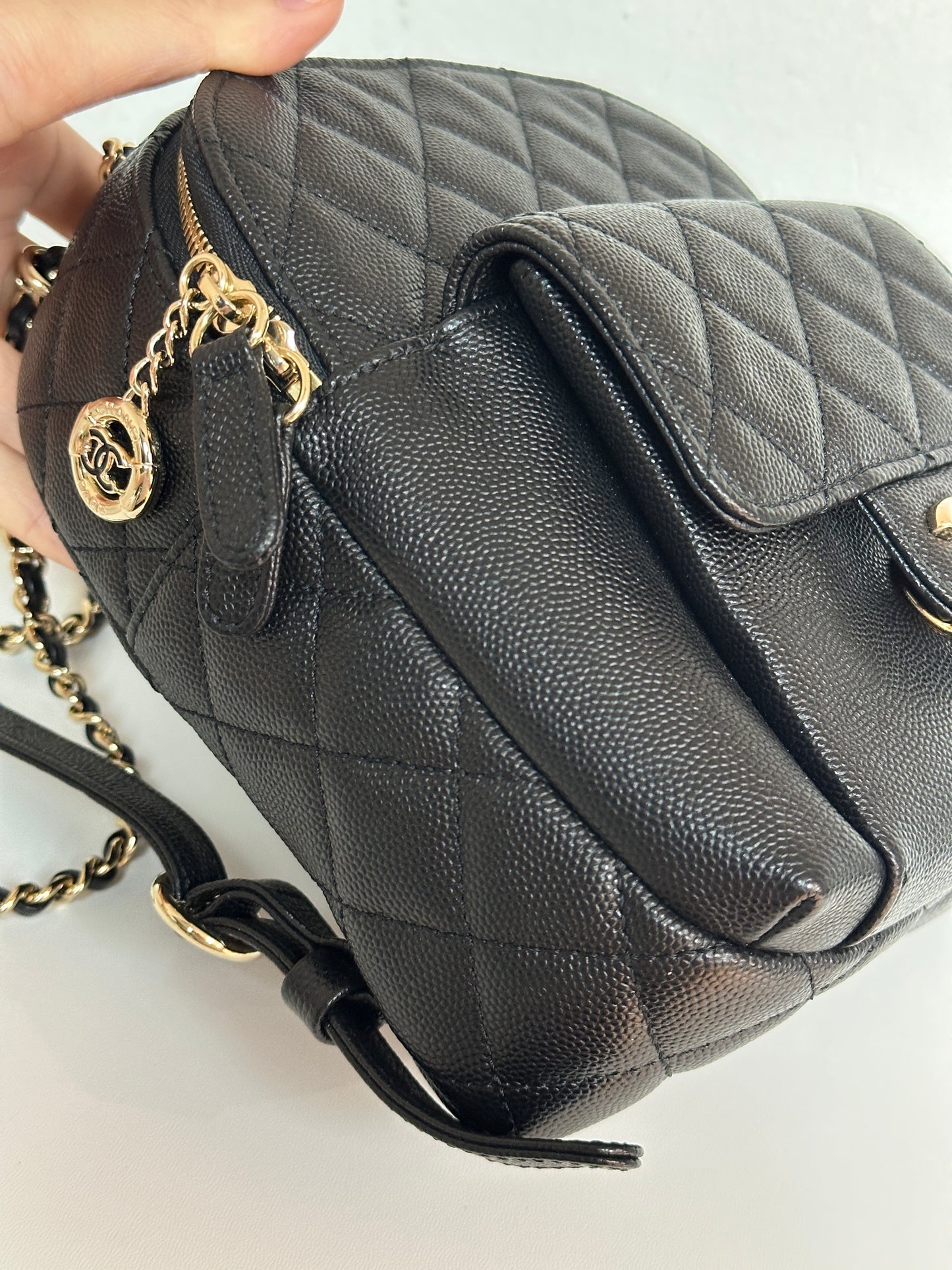 Chanel CC Day Backpack Quilted Caviar Mini Black 2687 holo card