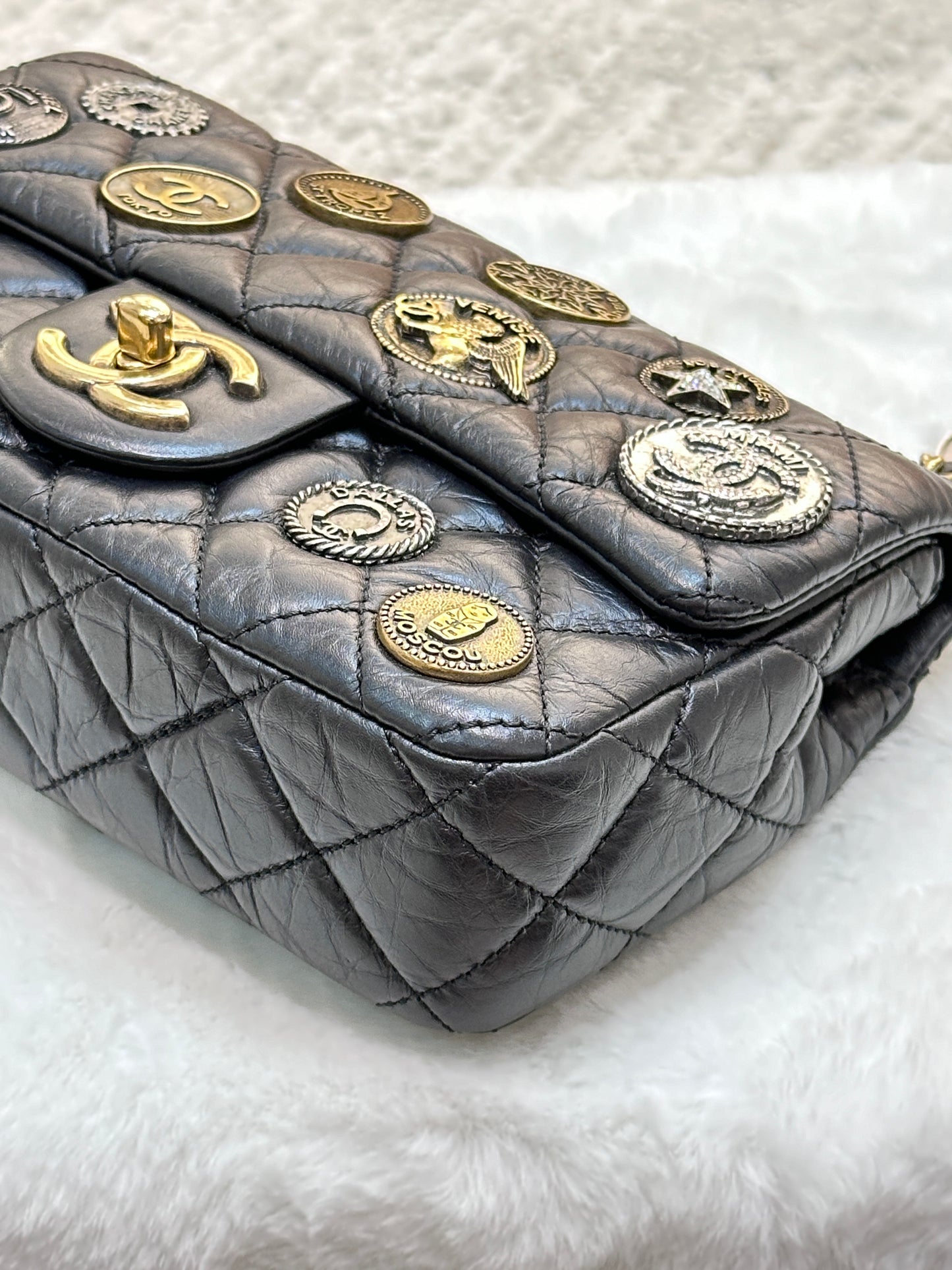 Chanel Mini Limited Edition Aged Calfskin Quilted Medallion Flap Black GHW