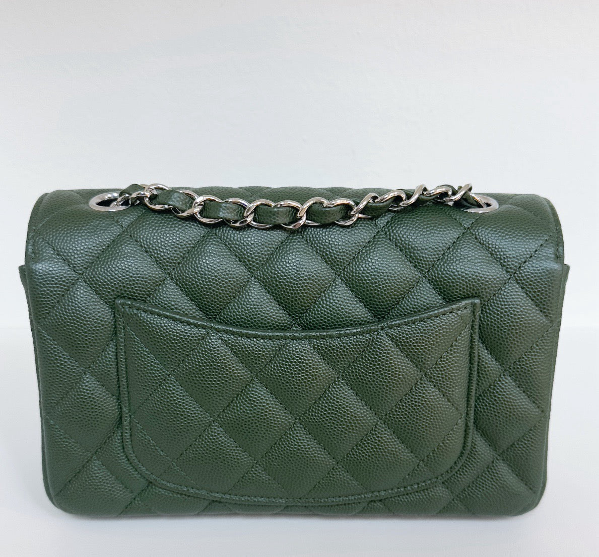 Chanel Caviar Quilted Mini Rectangular Flap Green 2507 holo card