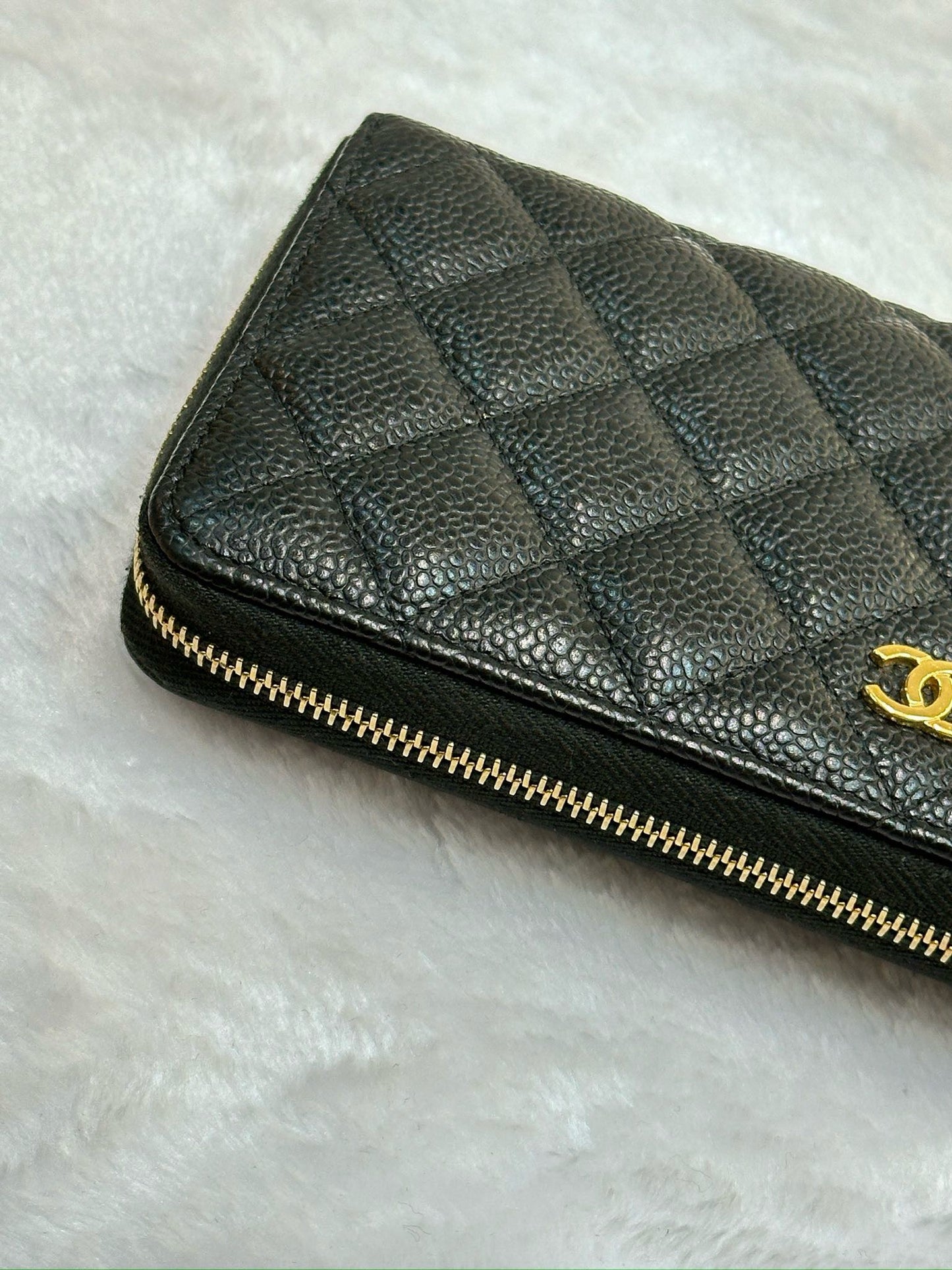 Chanel Caviar Long Zip Wallet Black GHW