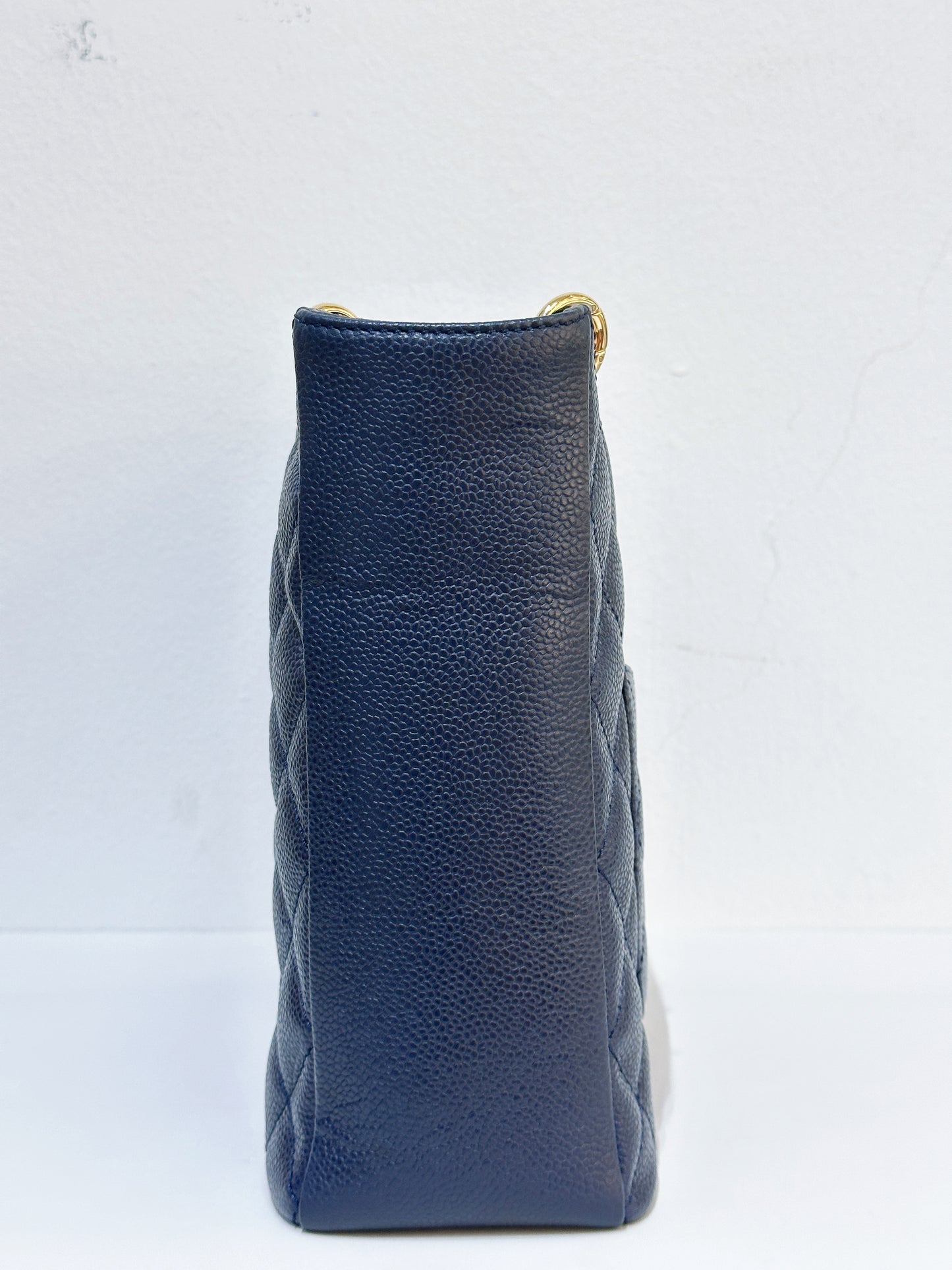 Chanel Caviar Quilted Petit Shopping Tote PST Navy Blue 1898 holo card