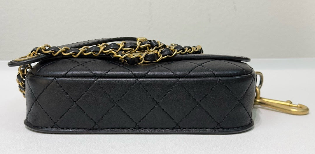 Chanel Calfskin Quilted Multi Pouching Flap And Coin Purse Black