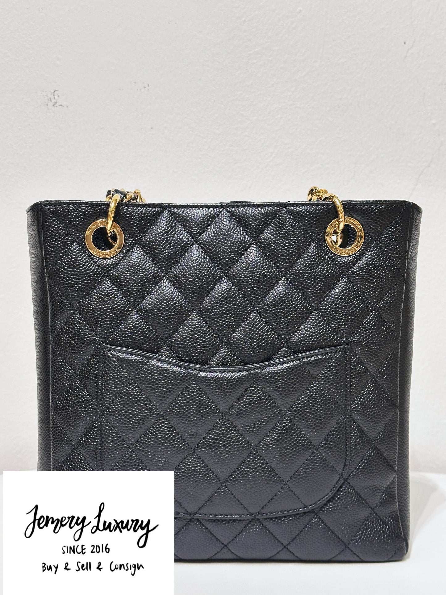Chanel Caviar Quilted Petit Shopping Tote PST Black GHW 1608 holo card