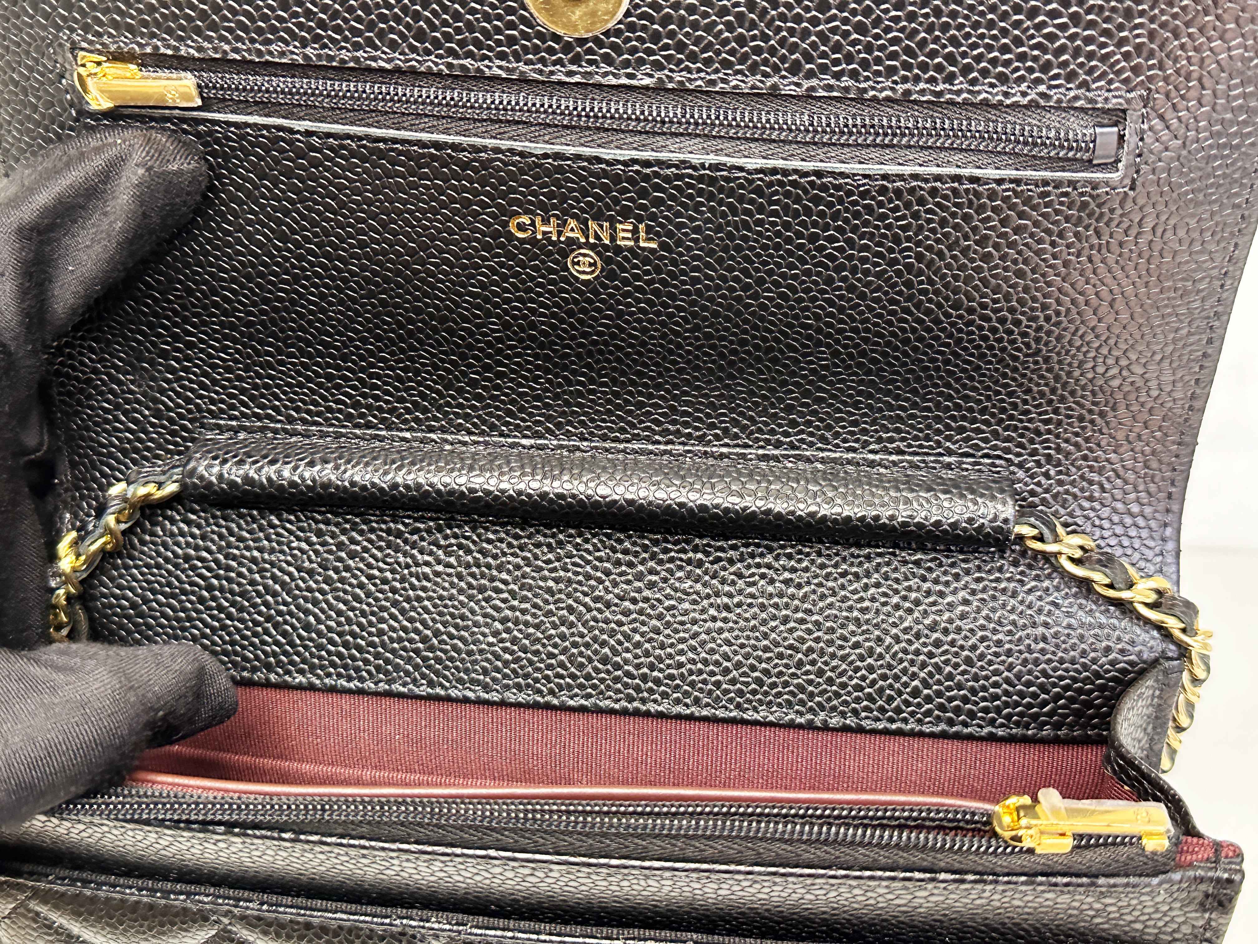 Chanel Classic Wallet on Chain Caviar Black GHW T876 microchip