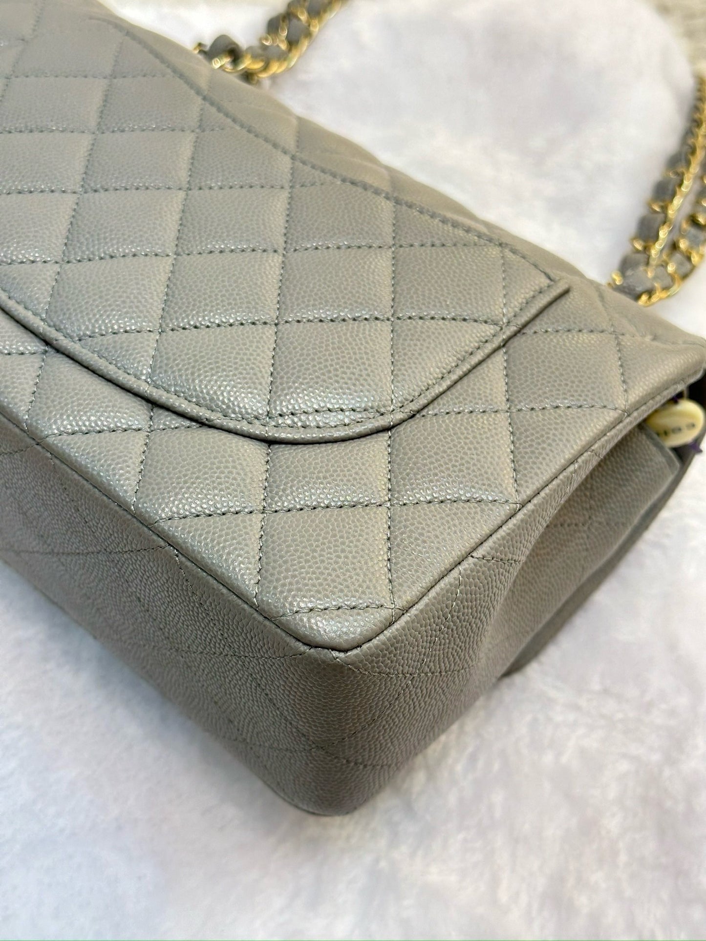 Chanel Small Caviar Quilted Double Flap Grey LGHW