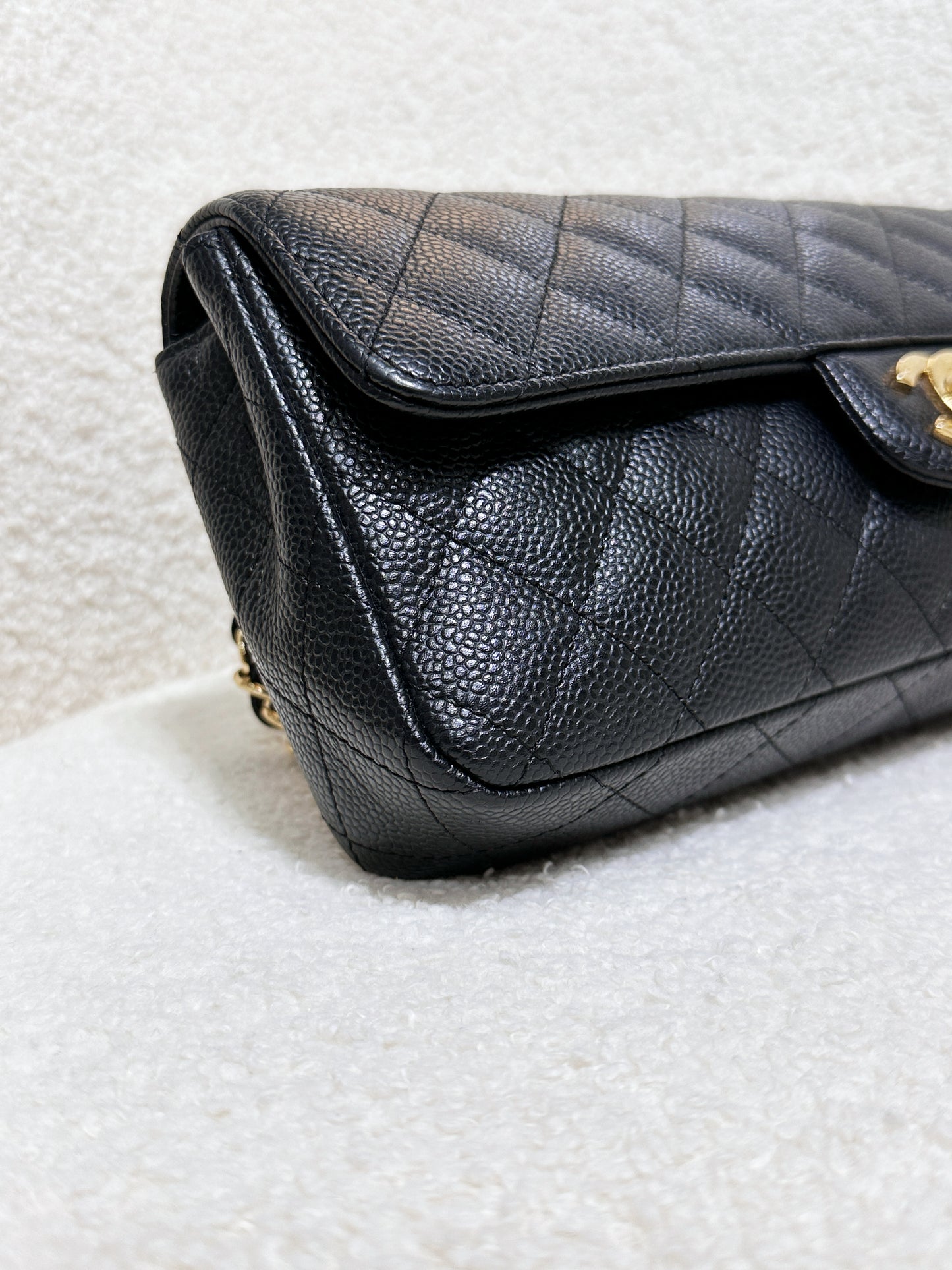 Chanel 24K Gold Caviar East West Flap Bag Black GHW 1273 holo card