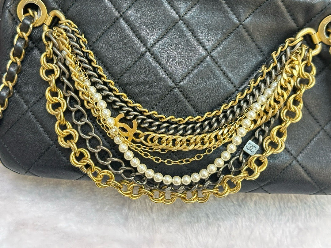 Chanel Lambskin Quilted All About Chains Camera Bag Black