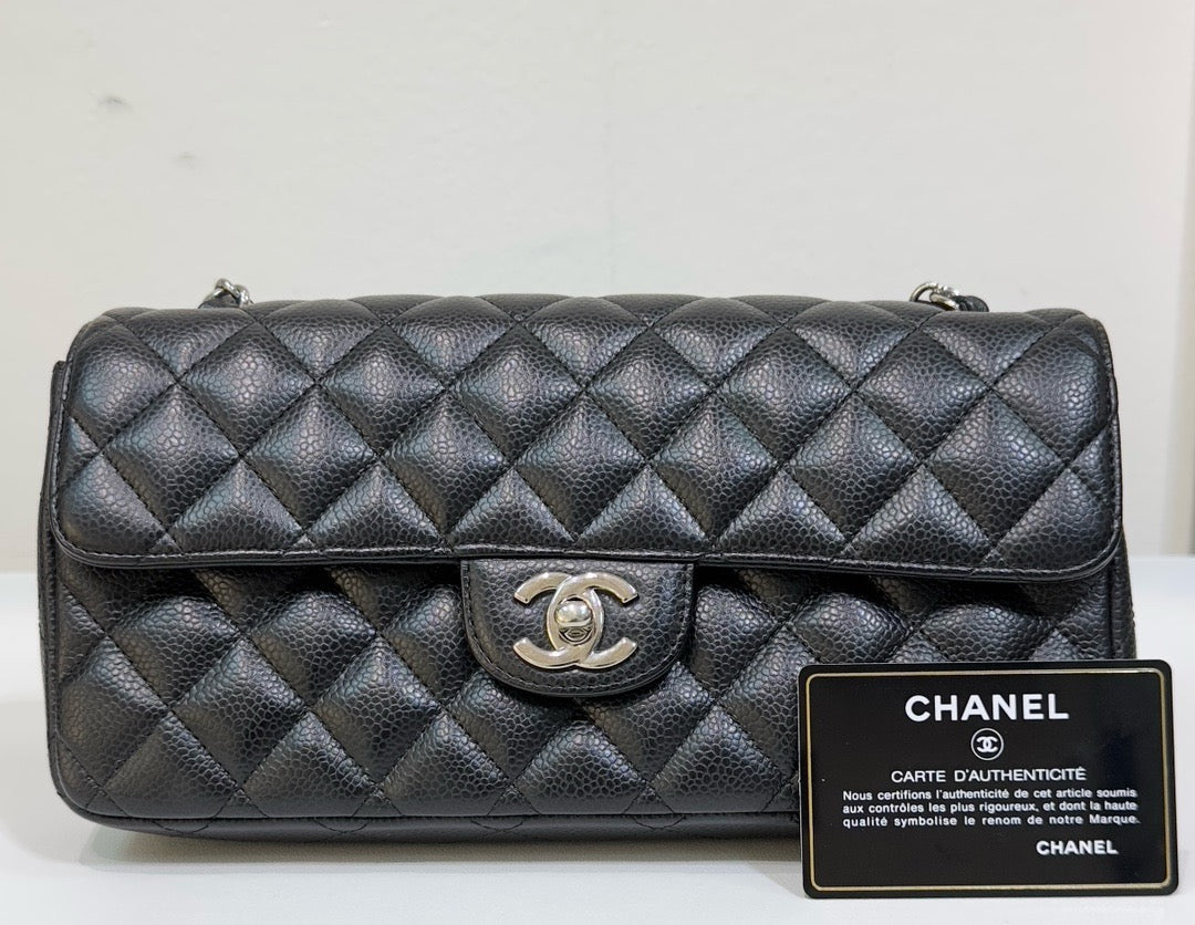 Chanel Caviar East West Flap Bag Black SHW 1186 holo card