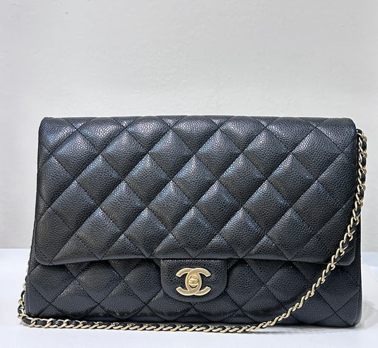 CHANEL Caviar Quilted Clutch With Chain Flap Black GHW