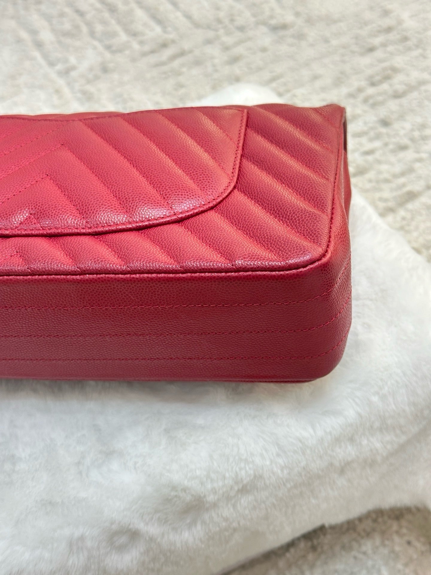 Chanel Medium Chevron Caviar Double Flap Red GHW