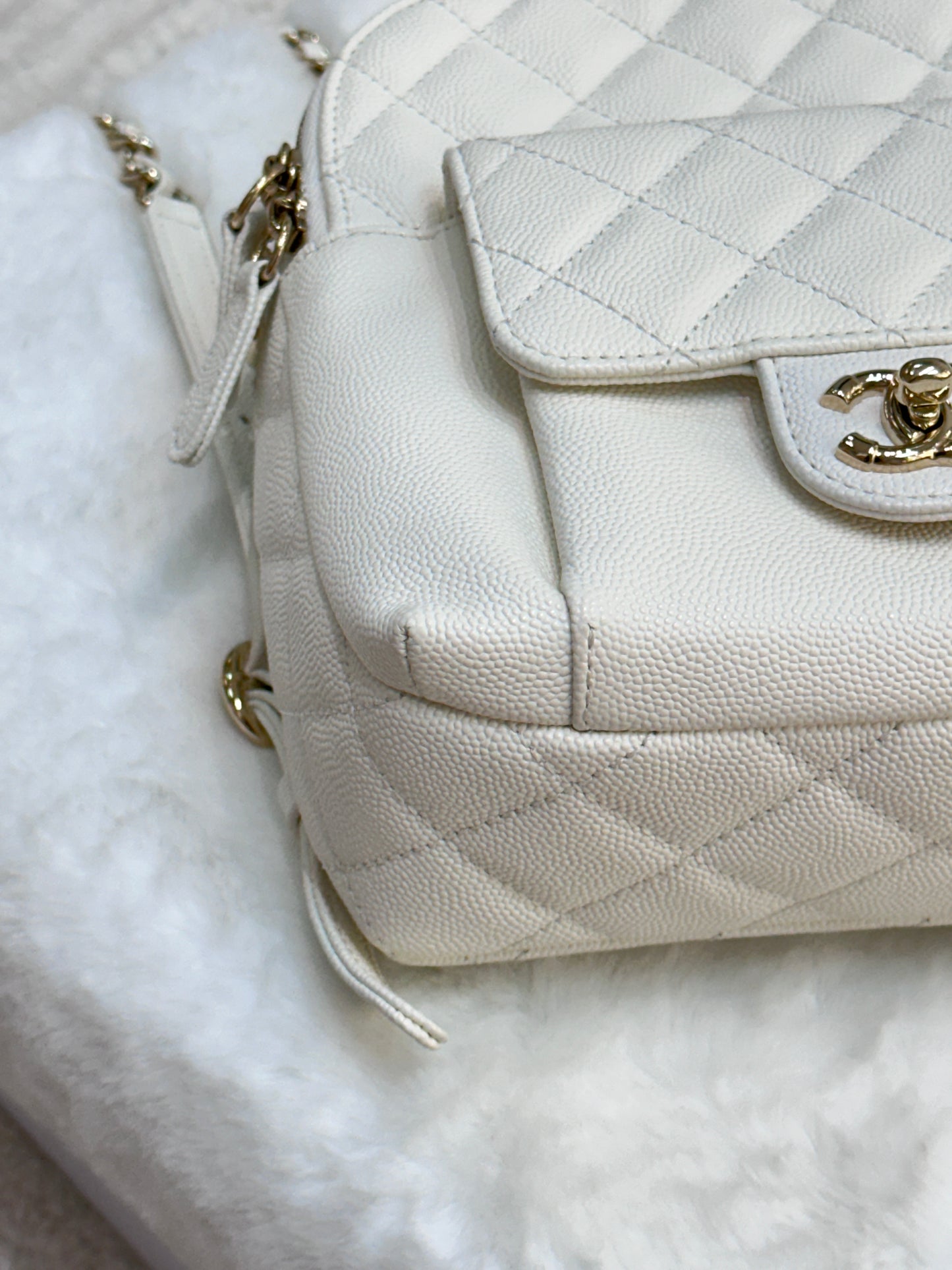 Chanel White CC Day Mini Quilted Backpack