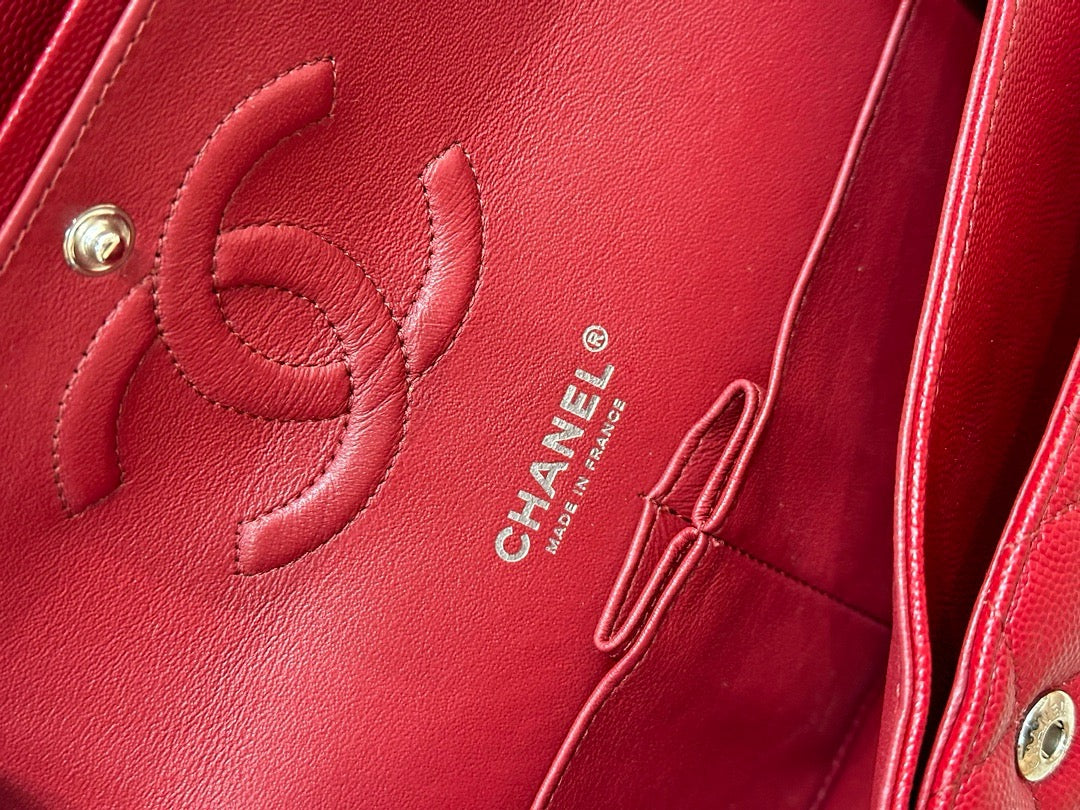 Chanel Medium Caviar Double Flap Red Bag SHW 17B