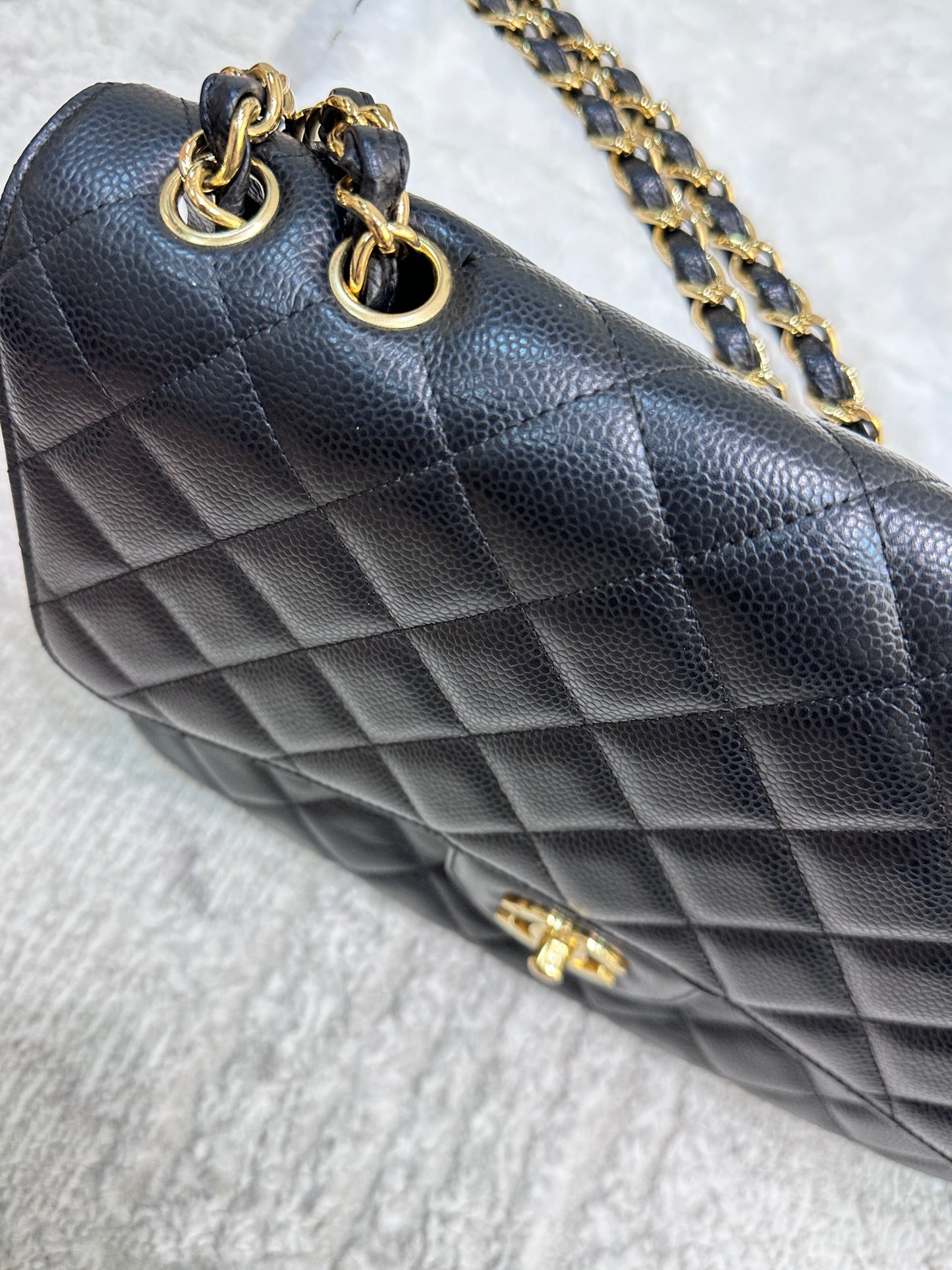 Chanel Vintage Jumbo Single Flap in Black Caviar with 24K Gold Hardware