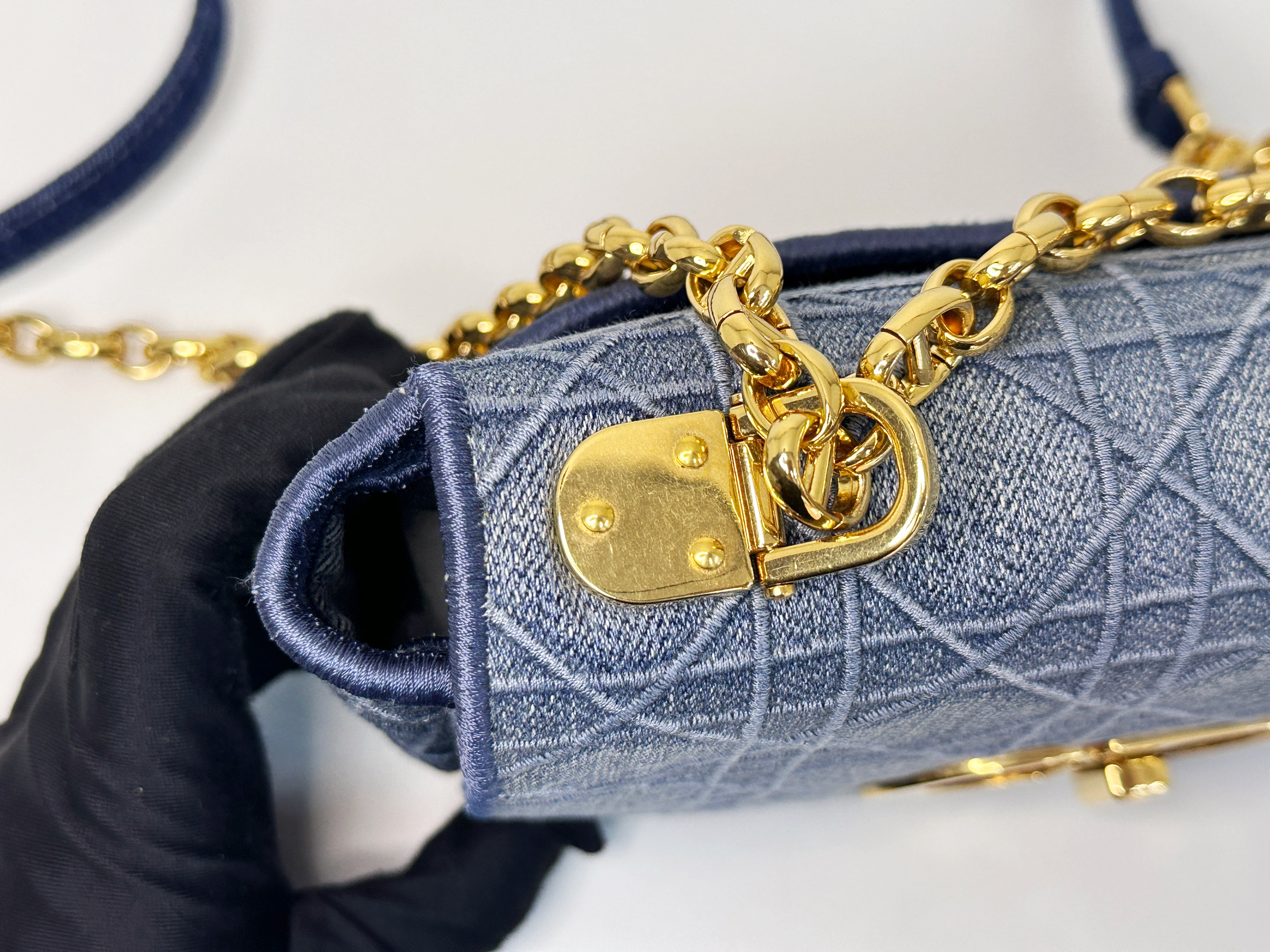 Christian Dior Denim Cannage Small Caro Bag Blue