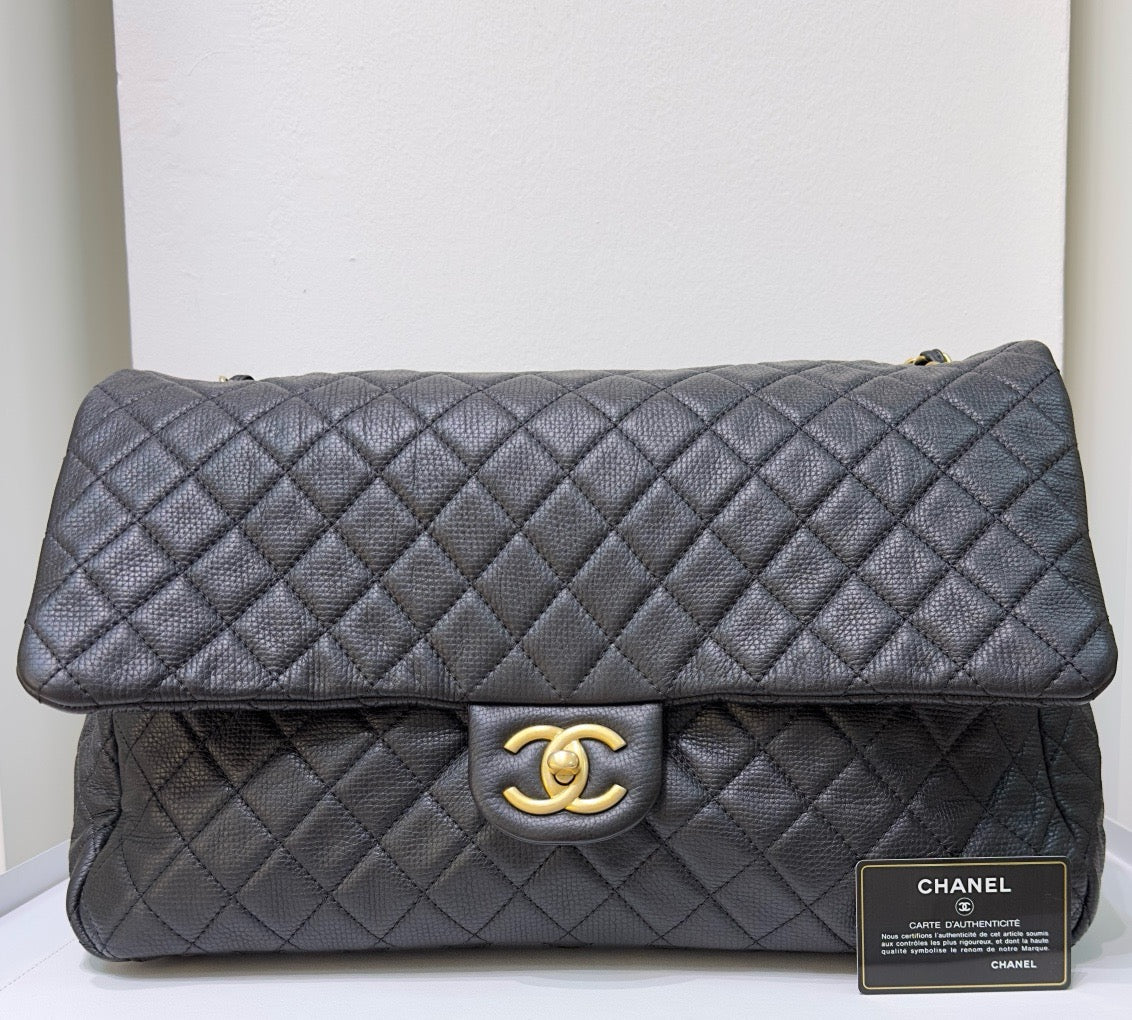 Chanel XXL Travel Calfskin Quilted Flap Bag Black GHW