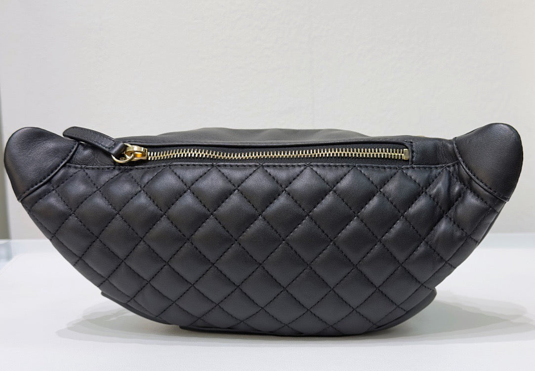 Chanel Lambskin Quilted Waist Bag Fanny Pack Black GHW