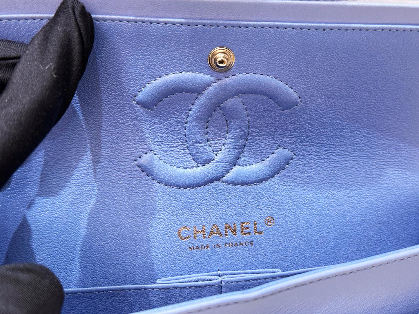 Chanel 21c Small Lambskin Classic Quilted Double Flap Bag Sky Blue GHW 3072 holo card