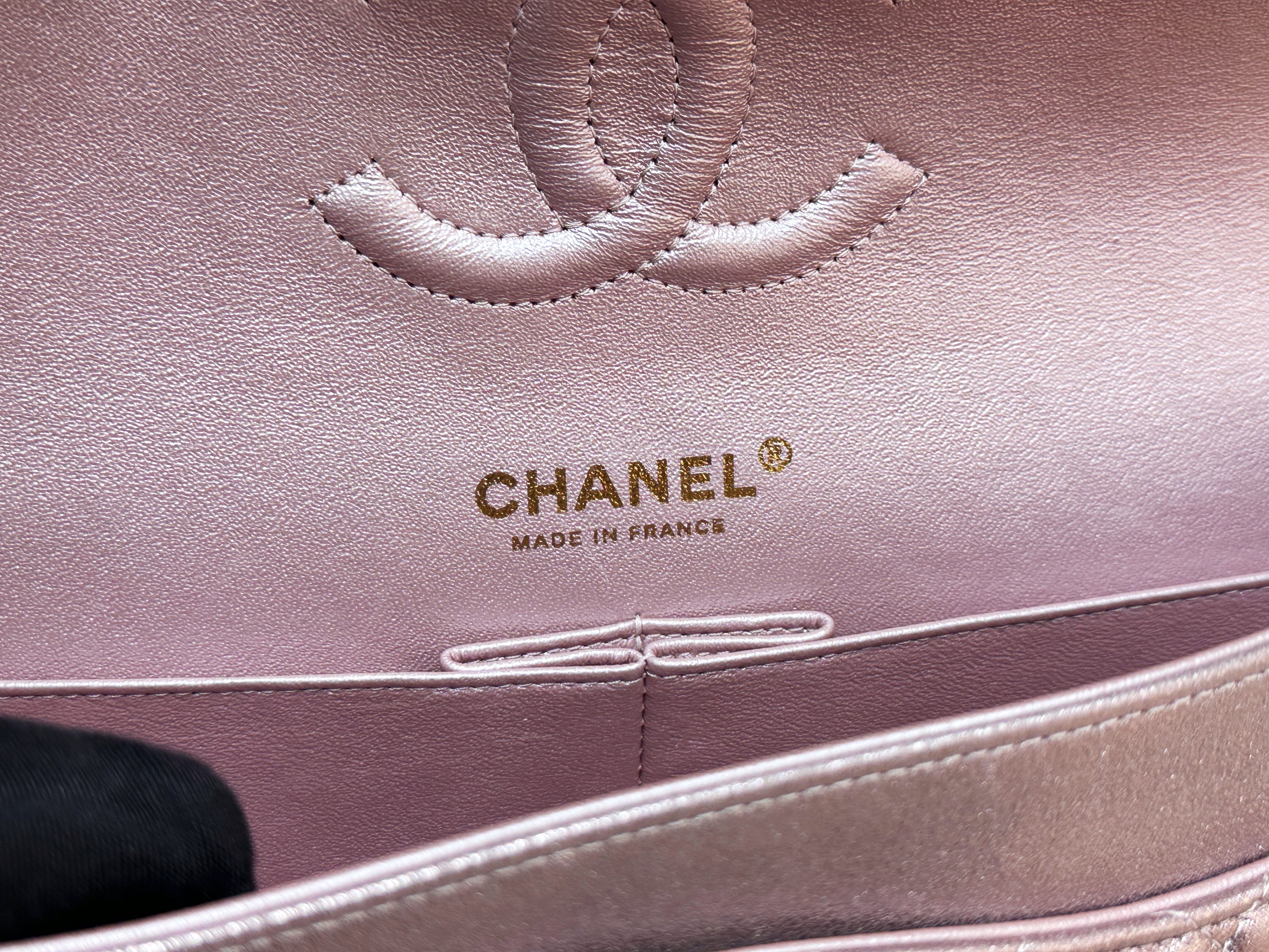 Chanel Classic Quilted Medium Double Flap Iridescent Pink (Calfskin)LGHW 1998 holo card