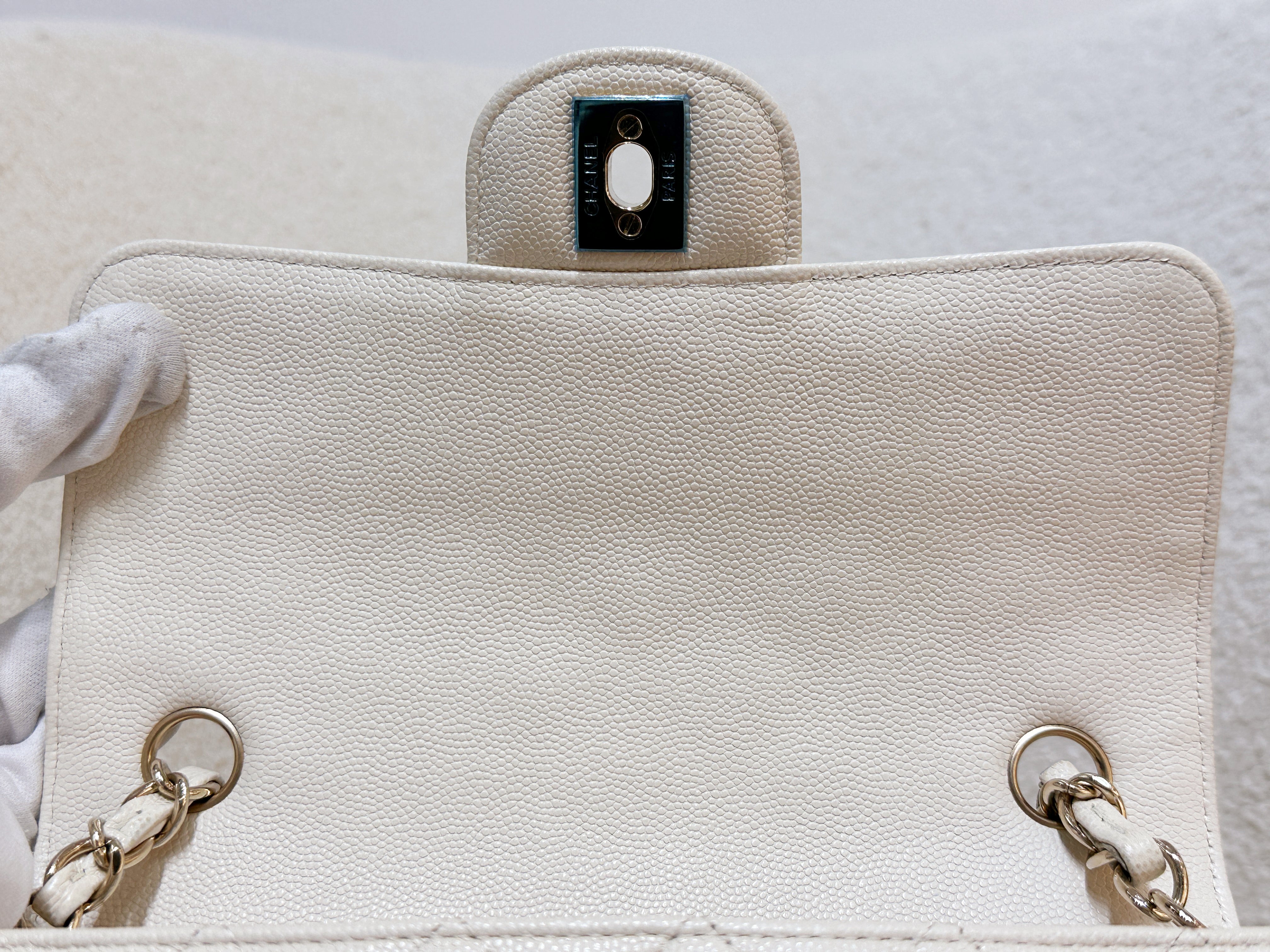 Chanel Mini Rectangular Classic Quilted Caviar Ivory 17C GHW 2383 holo card