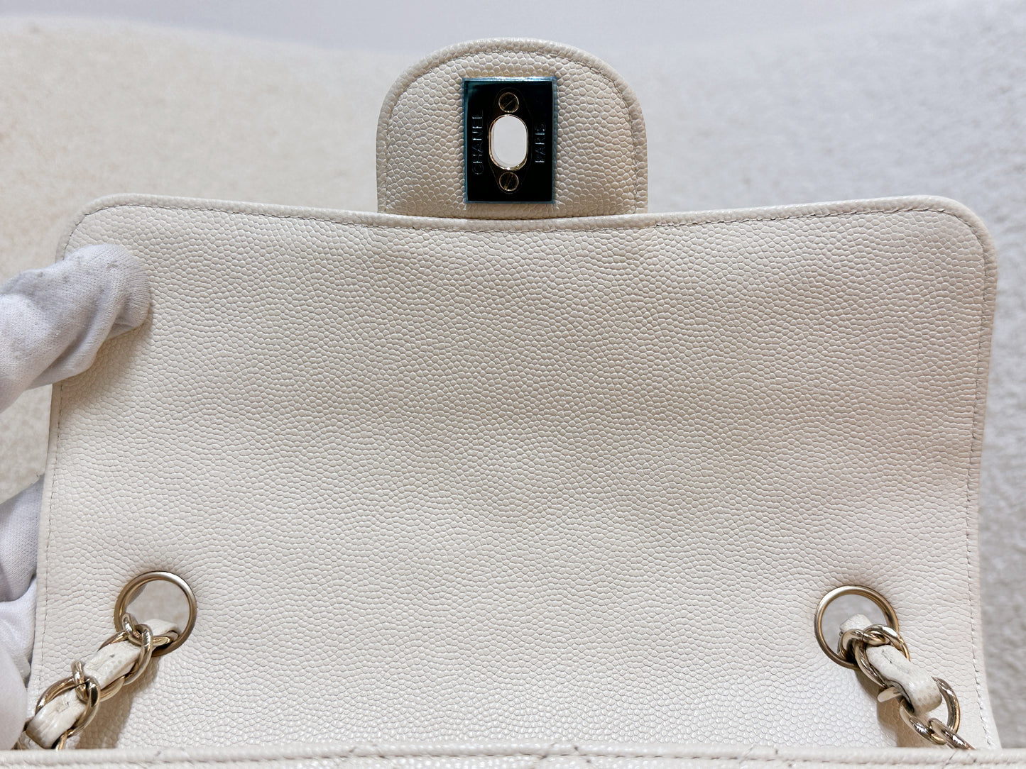 Chanel Mini Rectangular Classic Quilted Caviar Ivory 17C GHW 2383 holo card