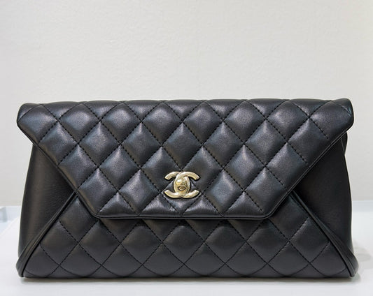 Chanel Lambskin Quilted Fold Up Again Clutch Black