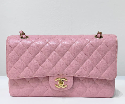 Chanel Medium Vintage Sakura Pink Caviar Classic Double Flap Bag 24K GHW