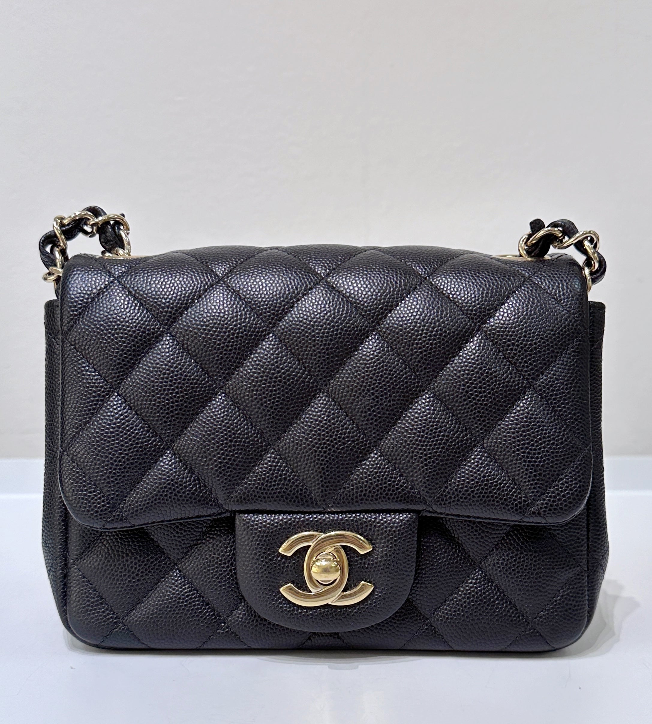 Chanel Black Mini Square Caviar Flap Bag Gold Hardware Jemeryluxury