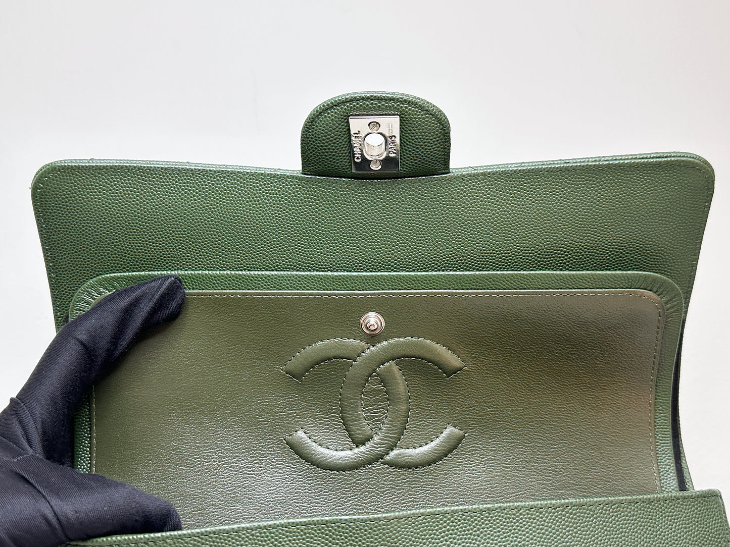 Chanel Medium Classic Quilted Double Flap Bag Green 2517 holo