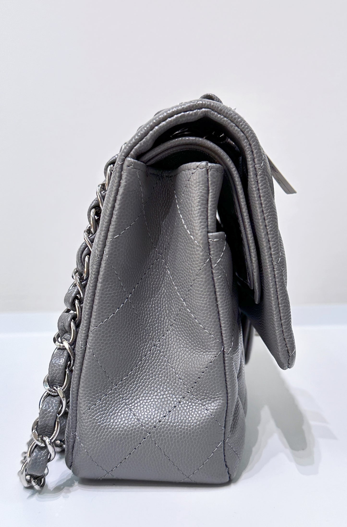 CHANEL Caviar Quilted Medium Double Flap Grey