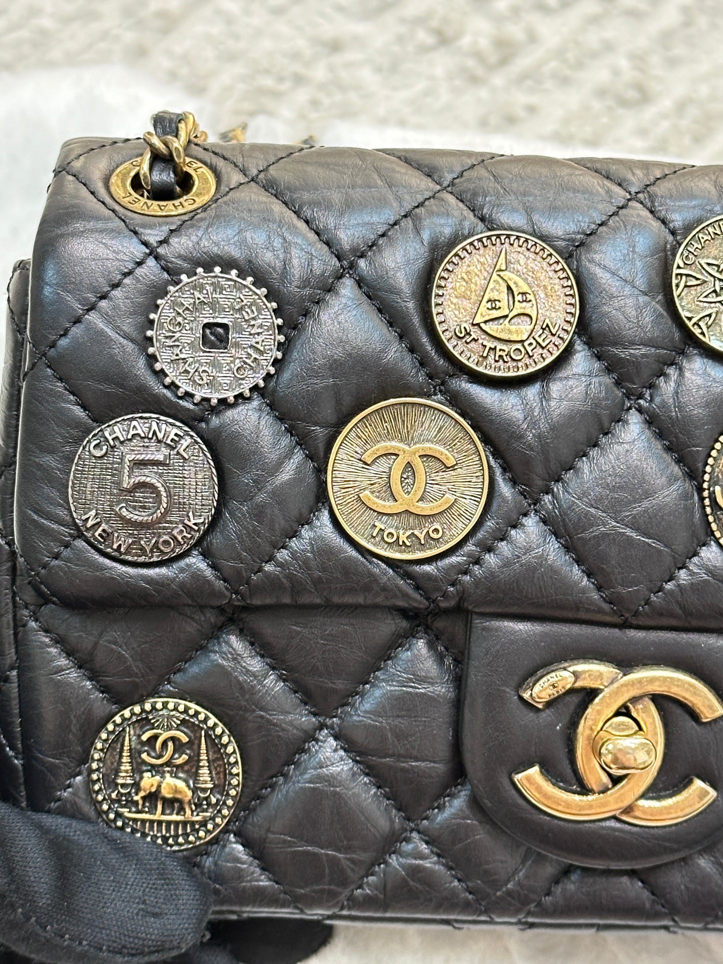 Chanel Mini Limited Edition Aged Calfskin Quilted Medallion Flap Black GHW