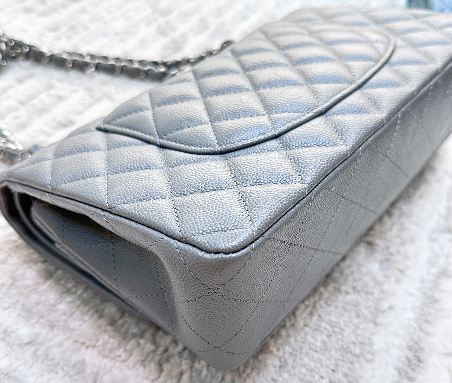 CHANEL Caviar Quilted Medium Double Flap Grey