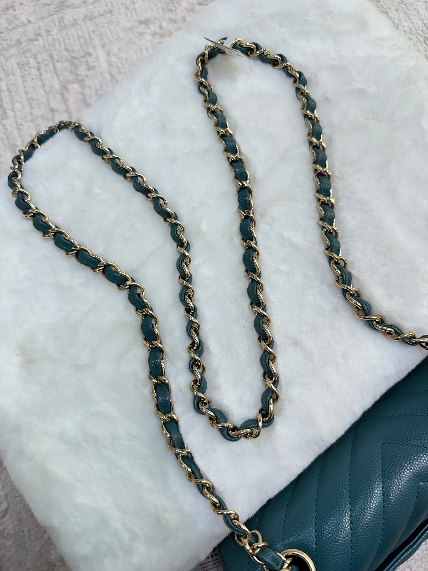 Chanel Mini Caviar Rectangular Chevron Turquoise Green GHW