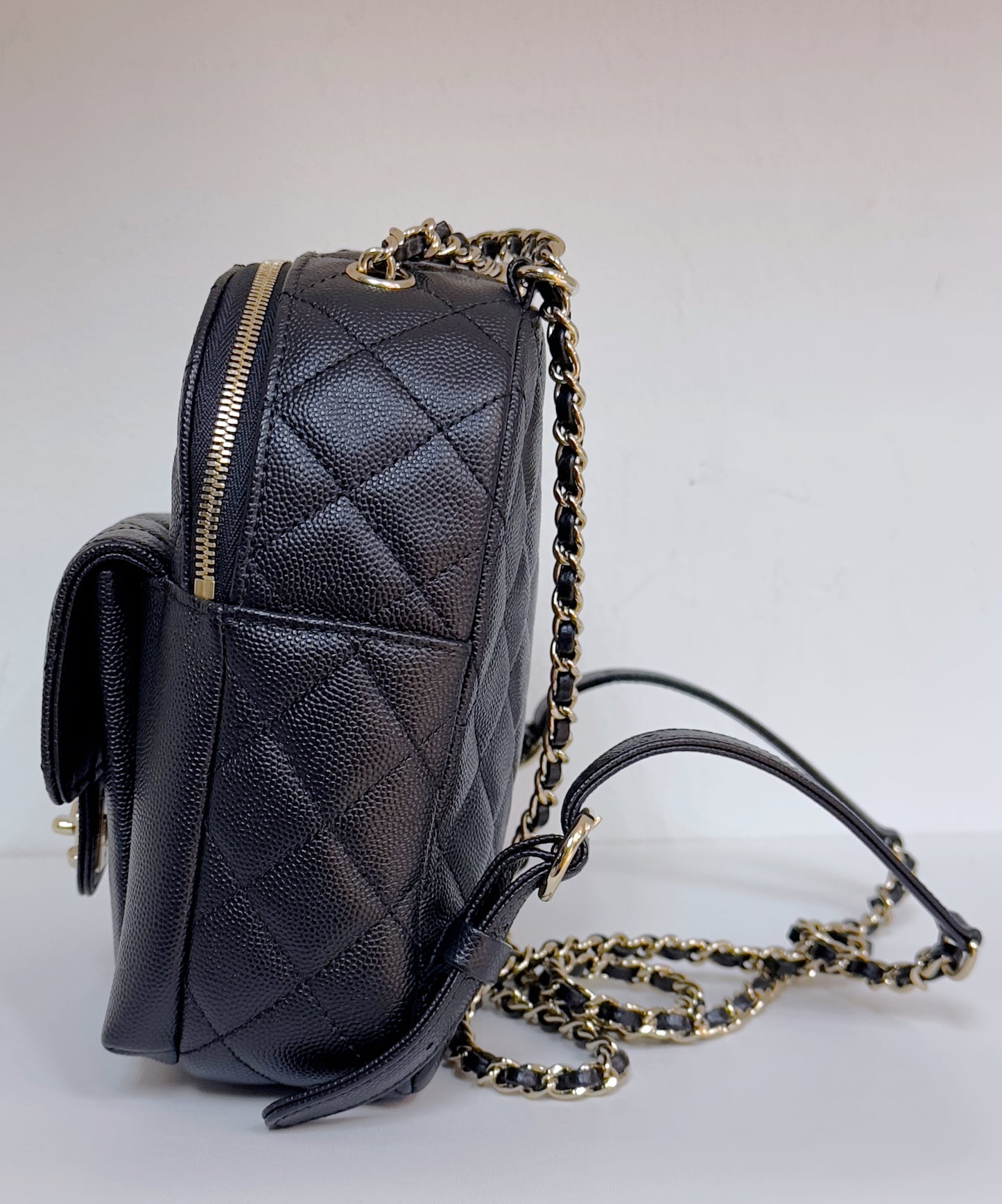 Chanel CC Day Backpack Quilted Caviar Mini Black 2687 holo card