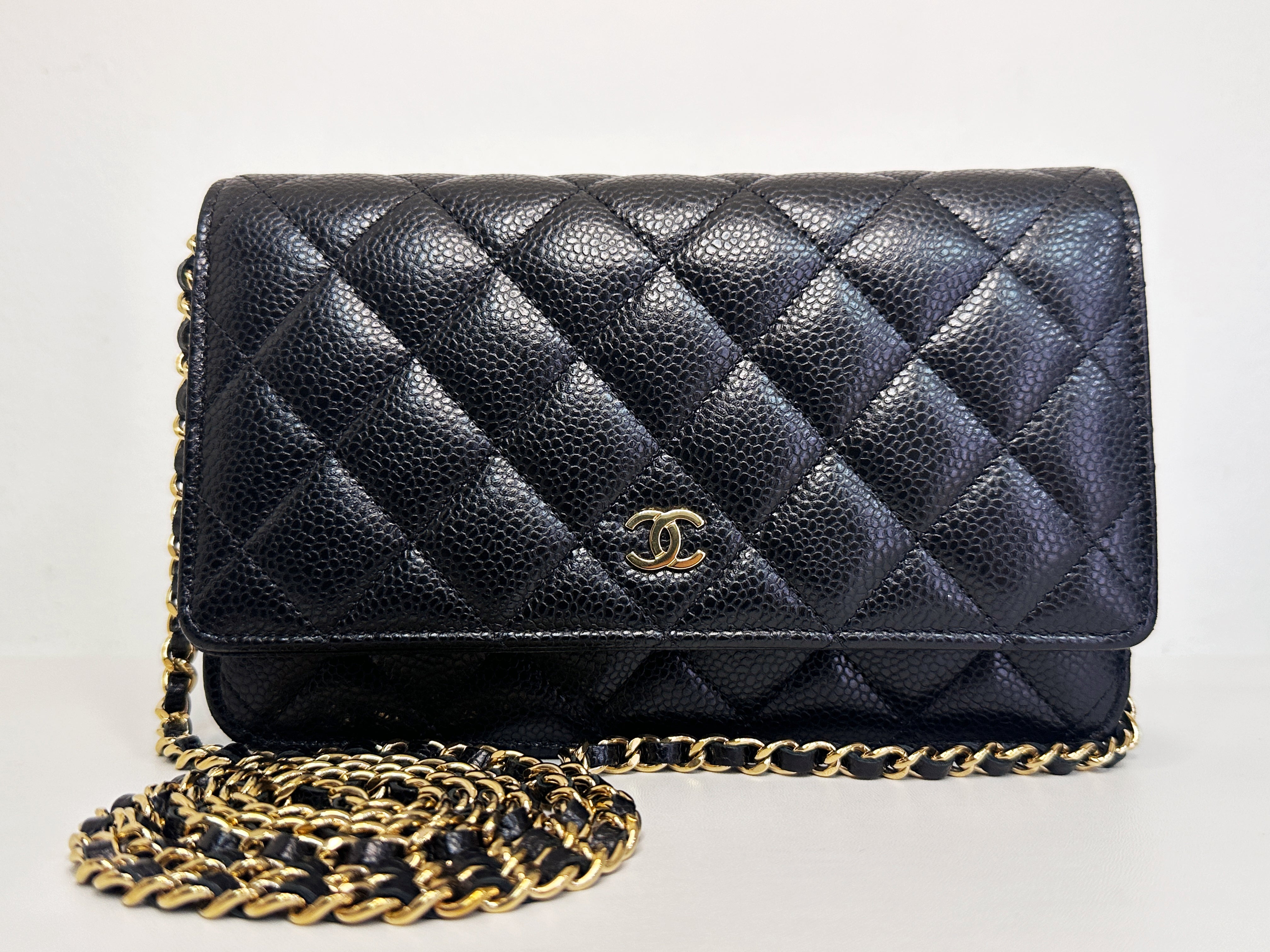 Chanel Classic Wallet on Chain Caviar Black GHW T876 microchip