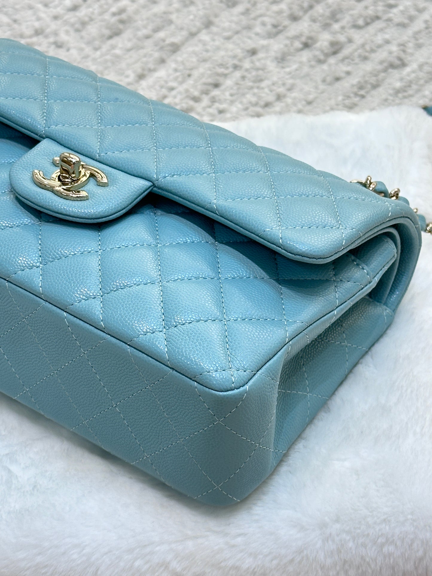 Chanel Small Classic Caviar Double Flap Tiffany Blue 20C GHW