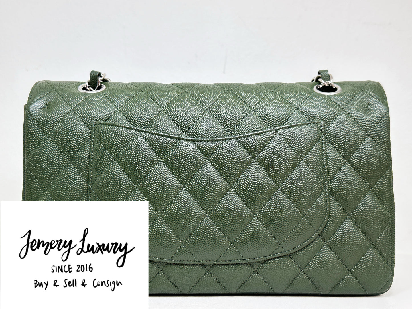 Chanel Medium Classic Quilted Double Flap Bag Green 2517 holo