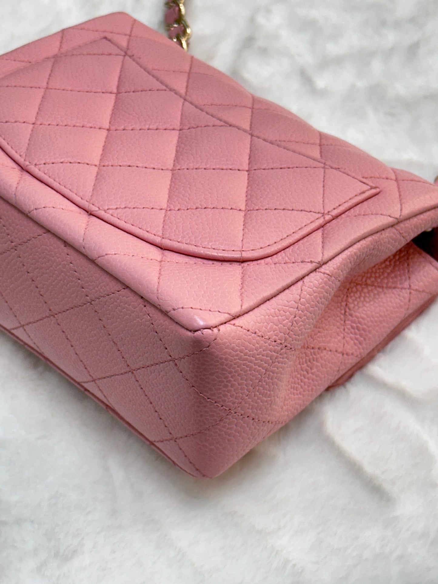 Chanel Mini Square Classic Caviar Flap Pink. Body lightly touched