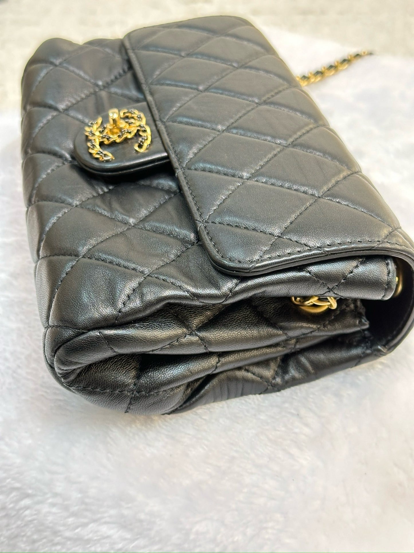 Chanel Small Black Quilted Lambskin Chain Flap GHW