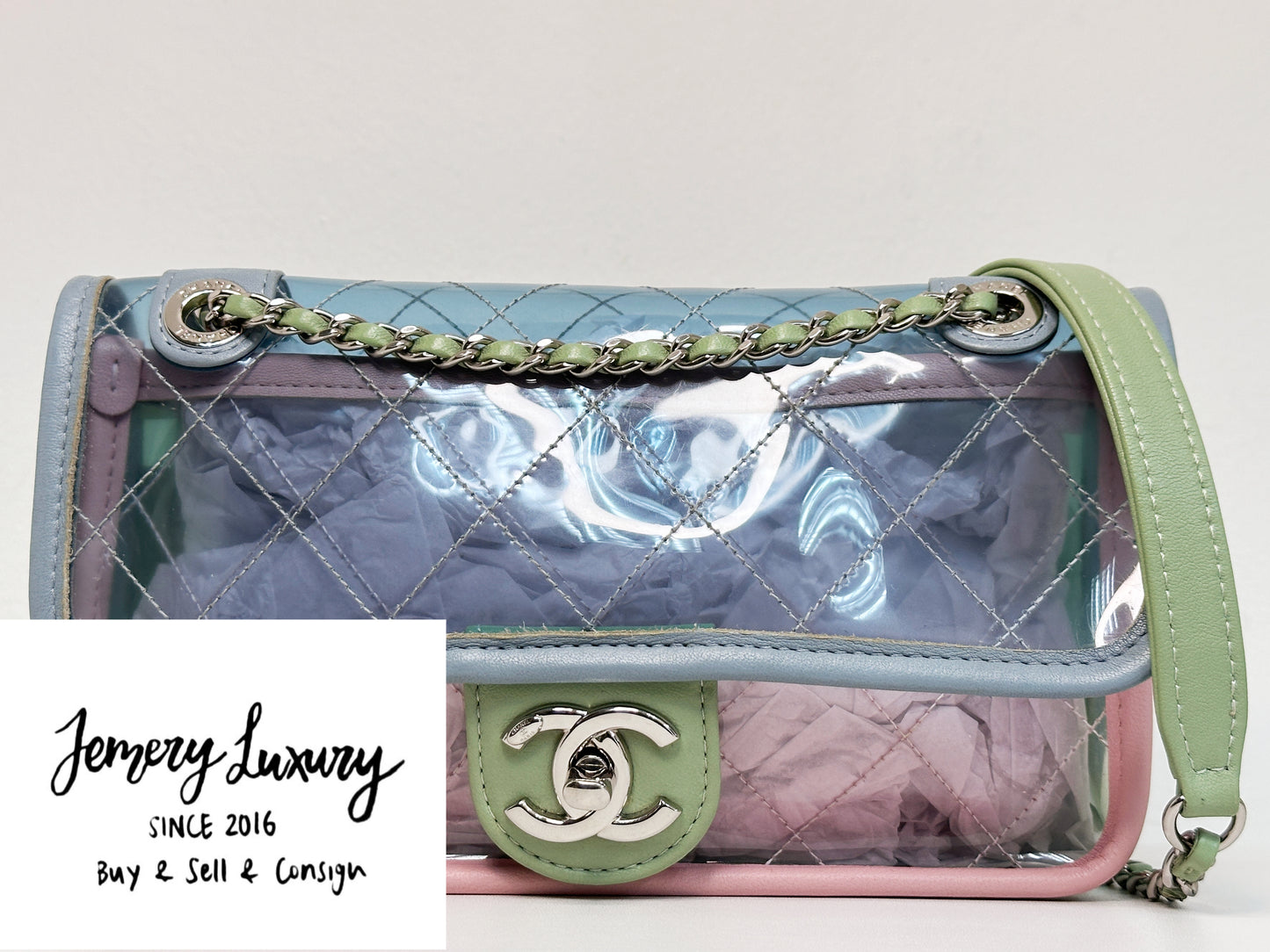 Chanel Coco Splash PVC Mini Flap Bag Blue/Pink/Green 2582 holo