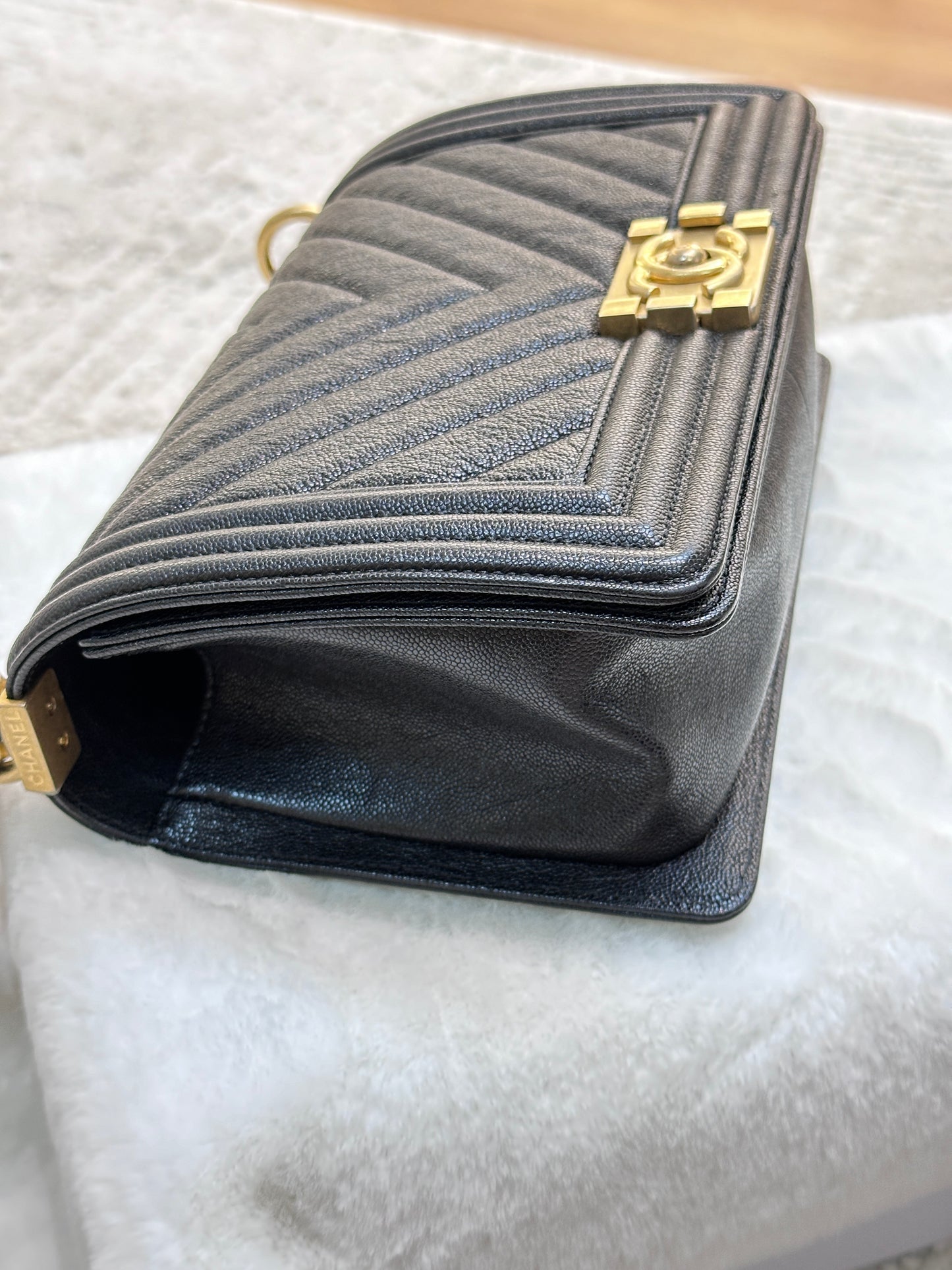 Chanel Old Medium Boy Chevron Black Caviar