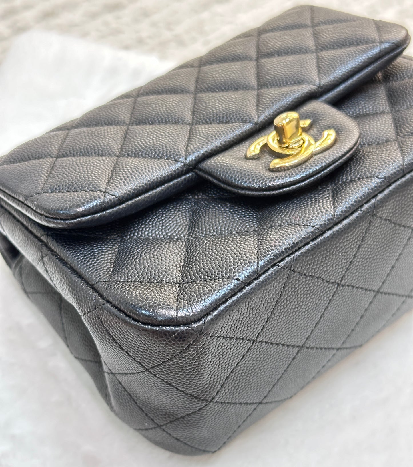 Chanel Mini Square Black Caviar Gold Hardware