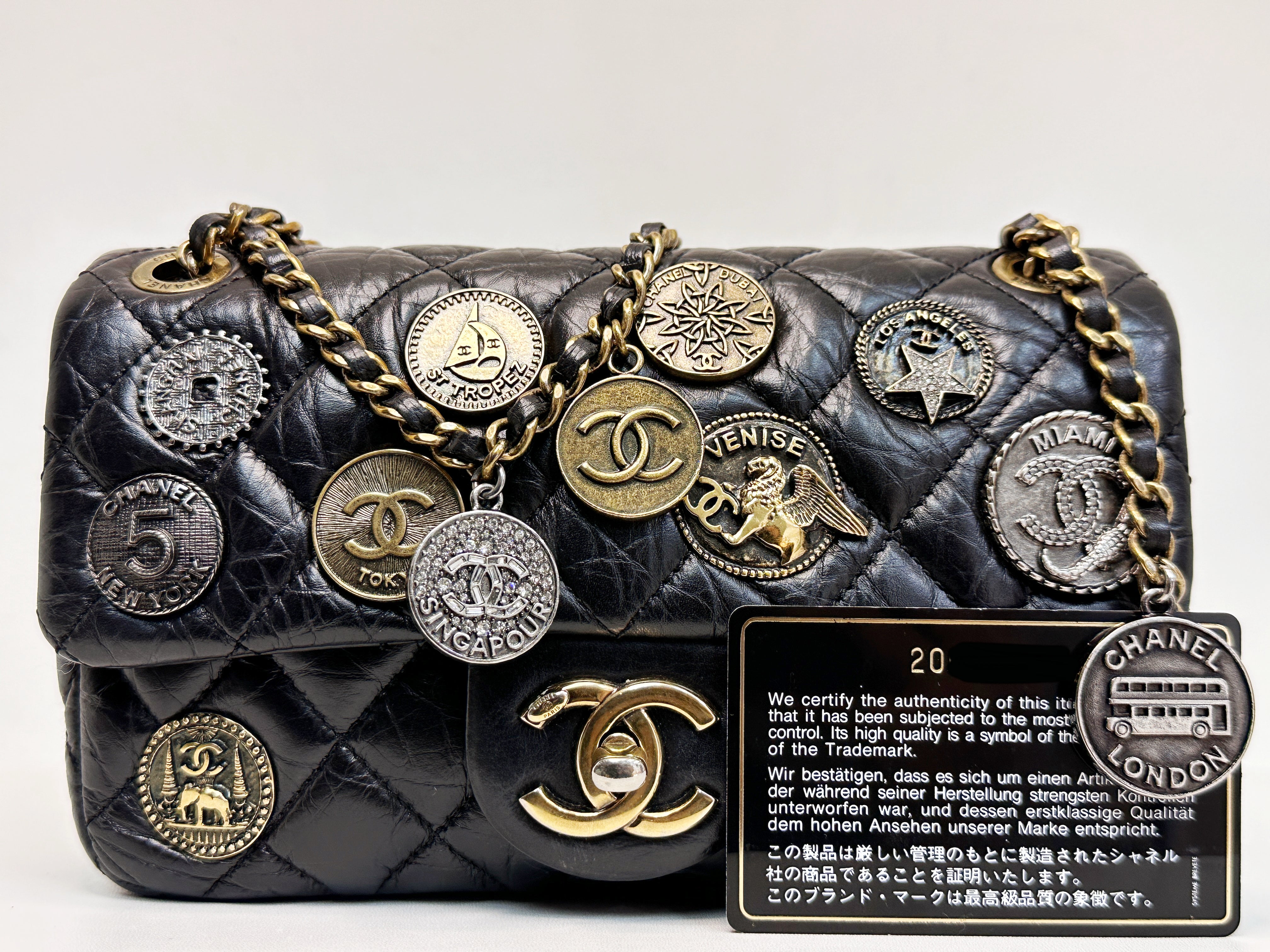 Chanel Mini Limited Edition Aged Calfskin Quilted Medallion Flap Black GHW 206 holo card