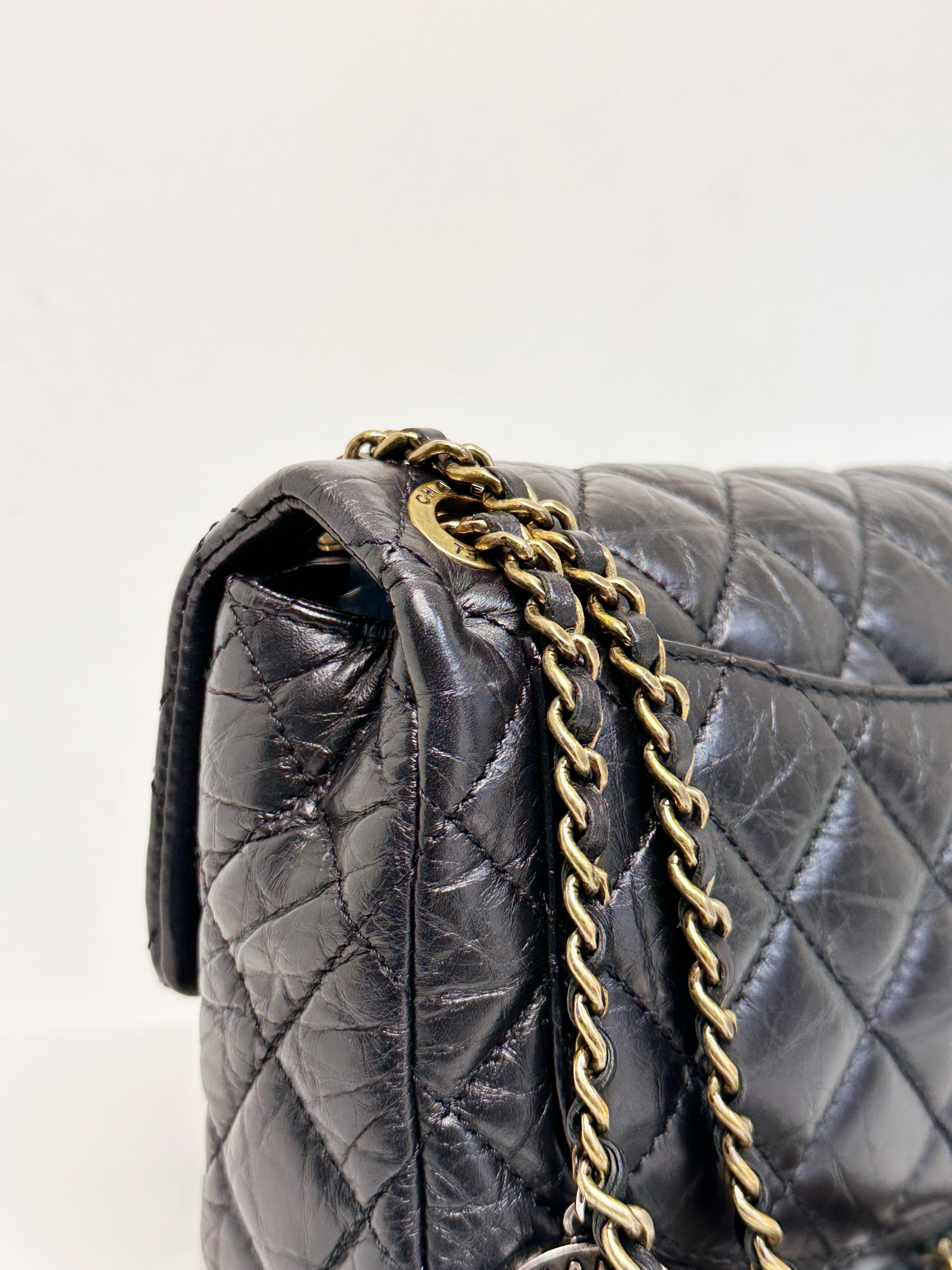 Chanel Mini Limited Edition Aged Calfskin Quilted Medallion Flap Black GHW 206 holo card