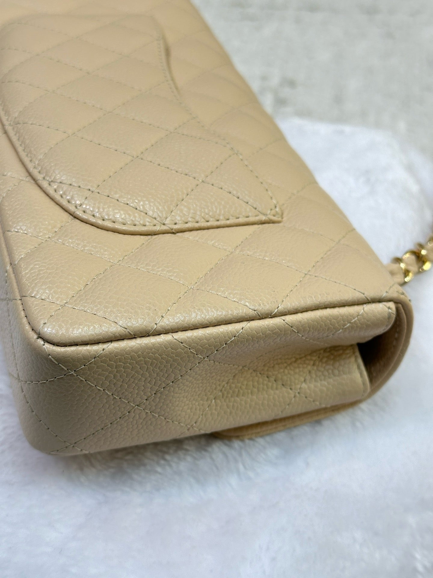 Chanel Caviar East West Flap Bag Beige GHW 1336 holo card